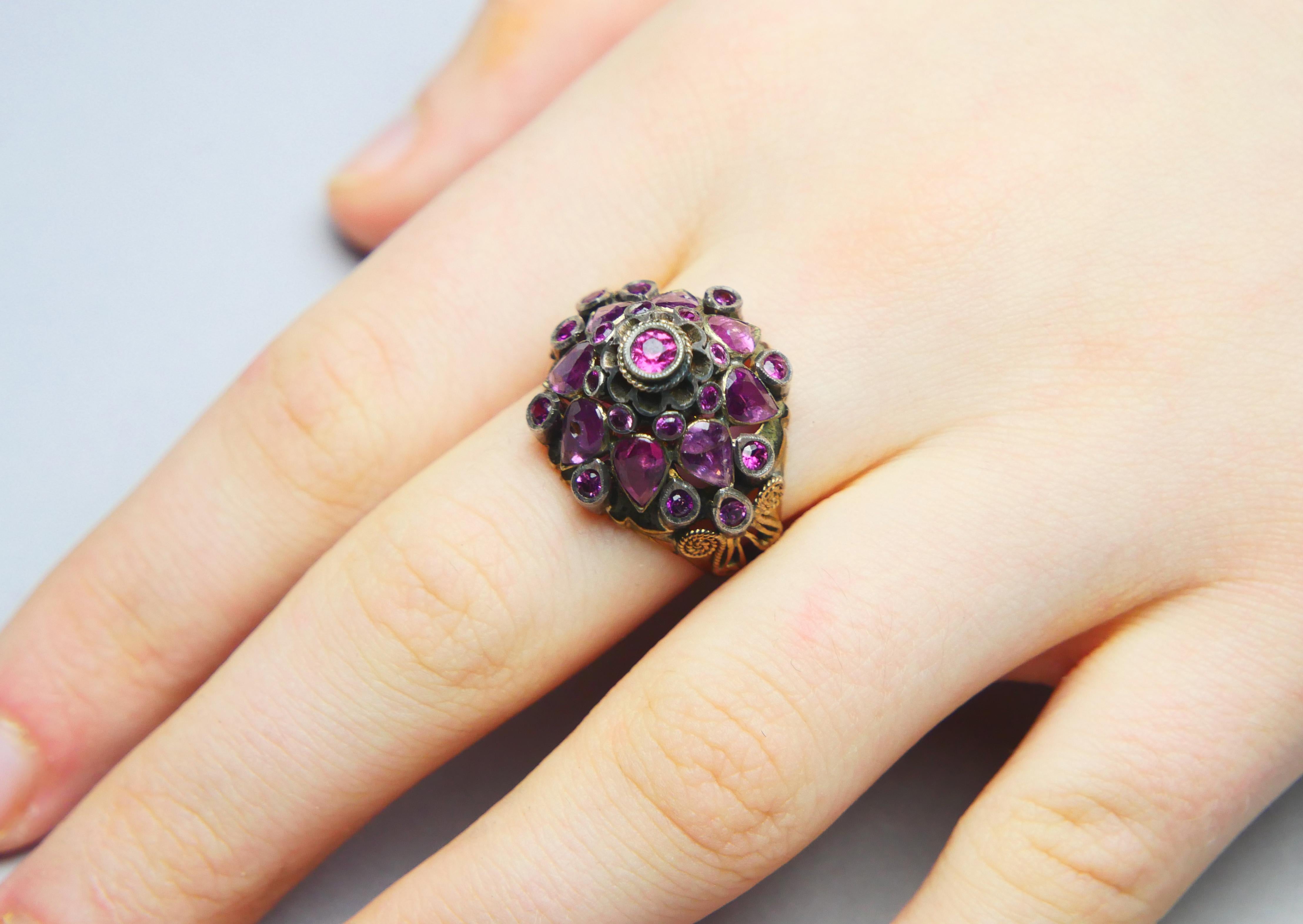 Antique Pyramid Ring natural 4.75ctw Ruby solid 14K Gold Ø US8.5 / 6.9gr For Sale 2