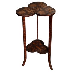Antique Pyrography Clover Form Two Tiered Side Table