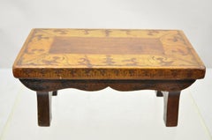 Antique Pyrography Small Folding Wooden Footstool Ottoman Stool