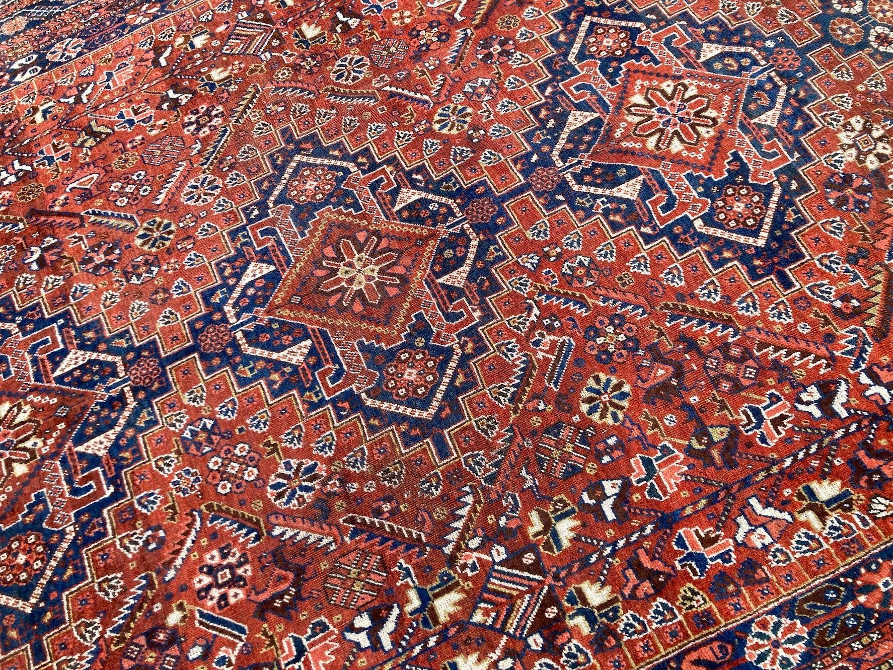 Antique Qashqai Carpet 3.35m x 2.35m For Sale 6