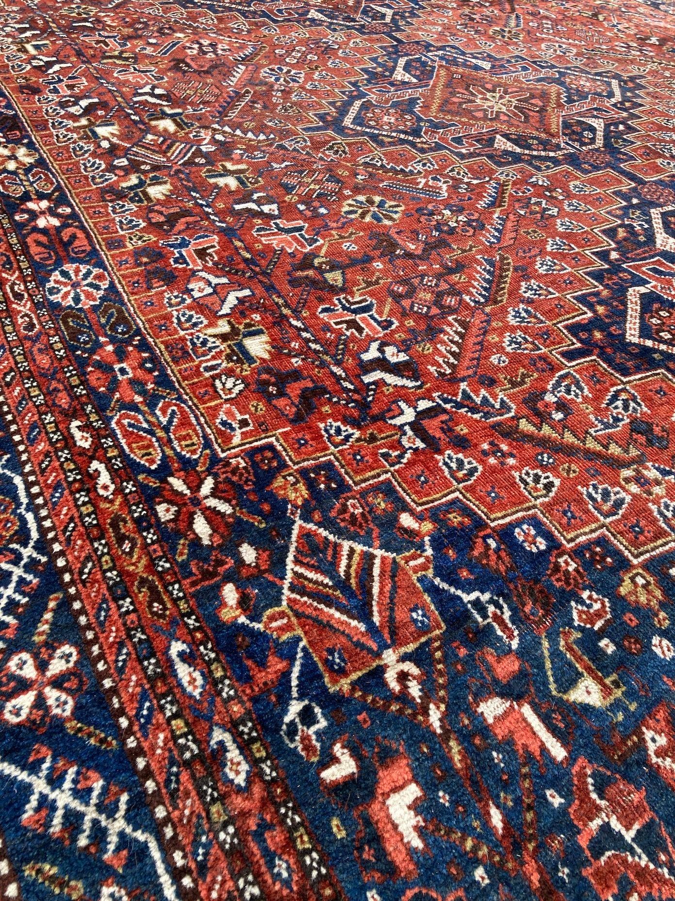 Antique Qashqai Carpet 3.35m x 2.35m For Sale 10