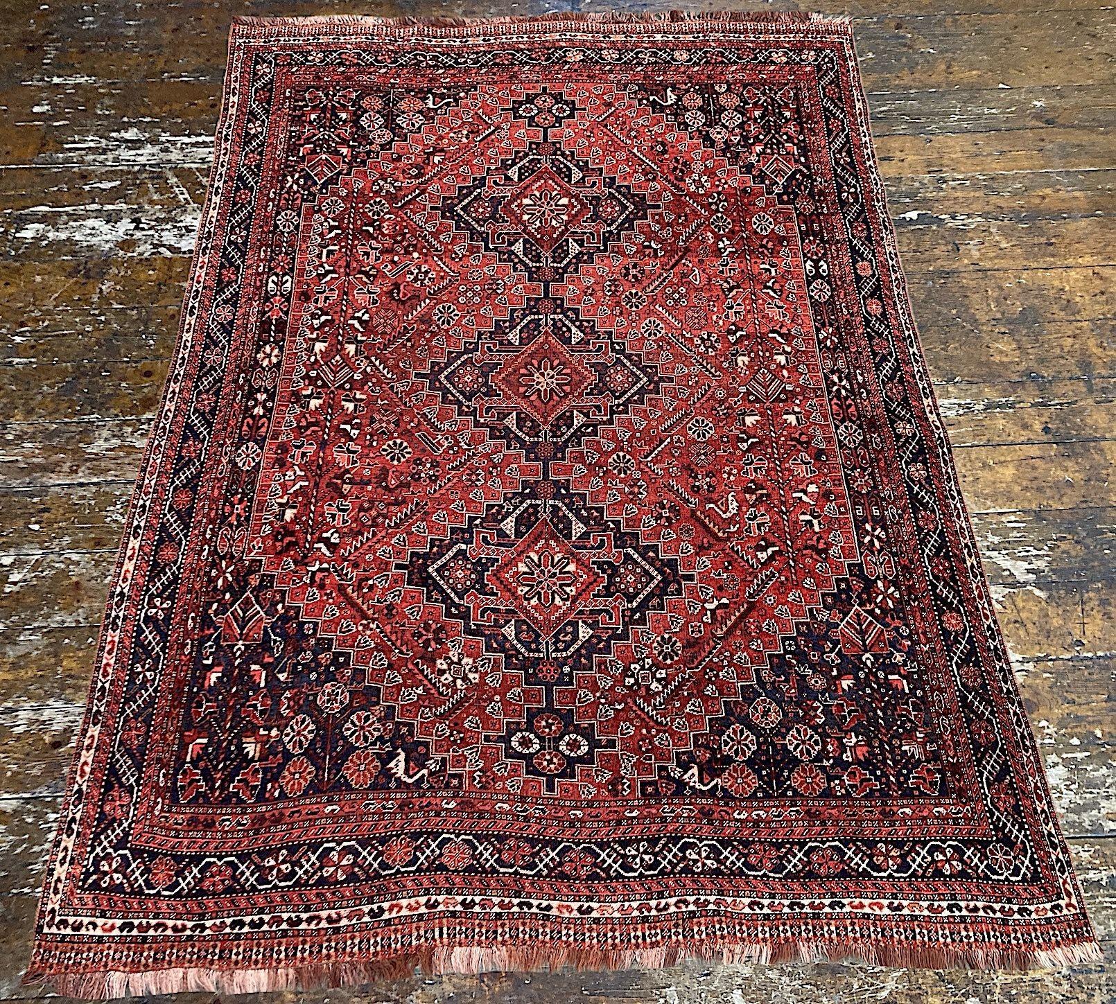 Early 20th Century Antique Qashqai Carpet 3.35m x 2.35m For Sale