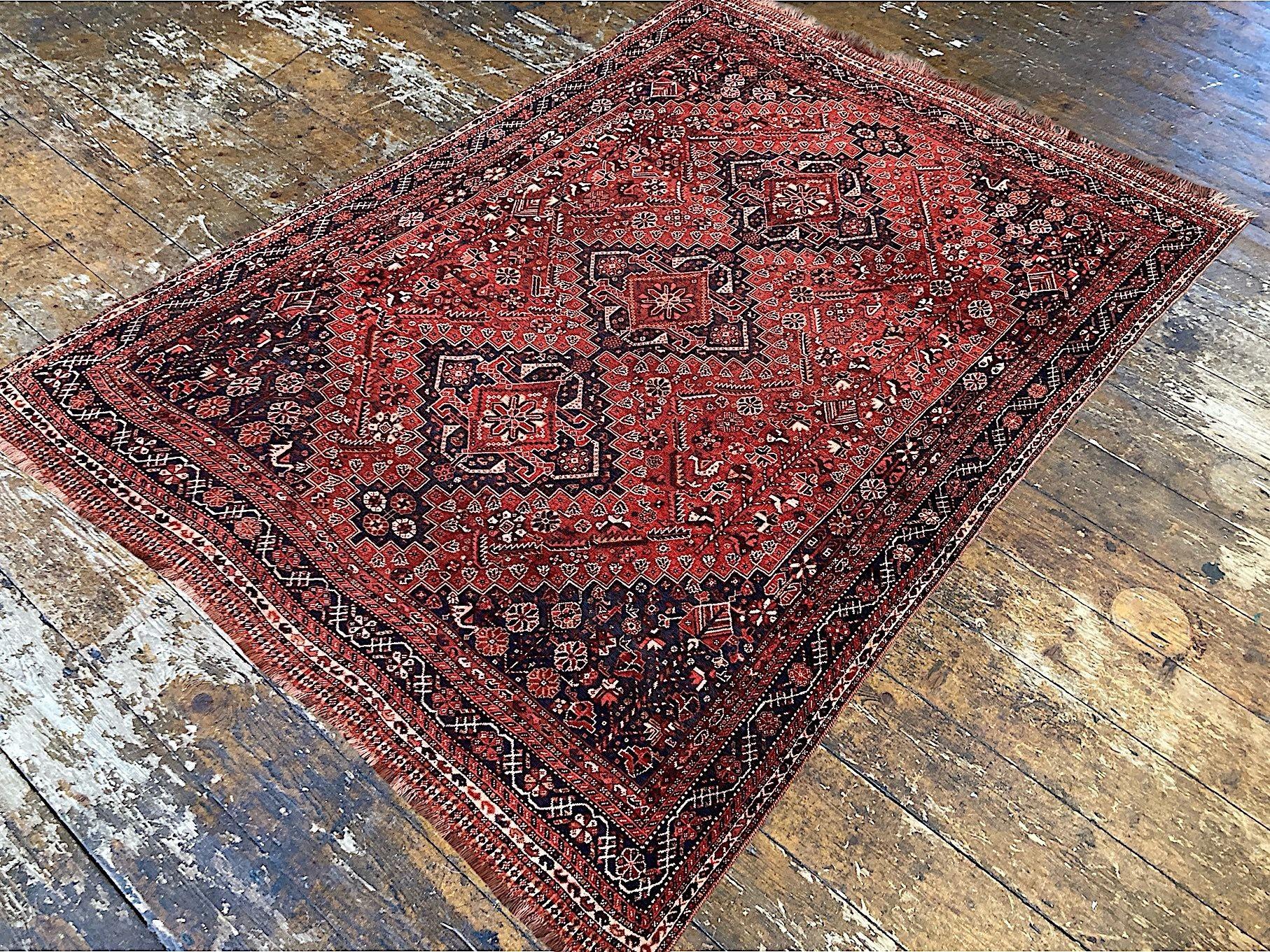 Wool Antique Qashqai Carpet 3.35m x 2.35m For Sale