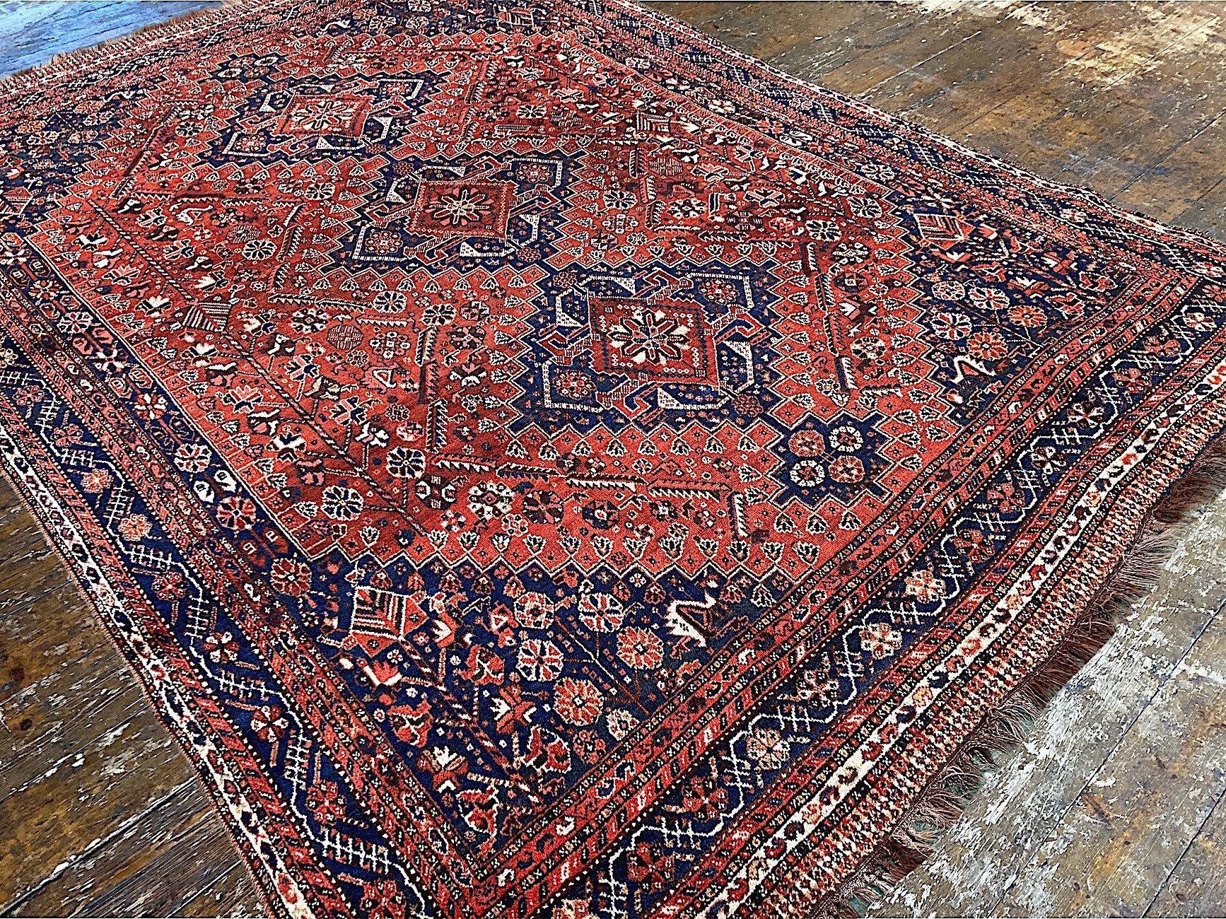 Antique Qashqai Carpet 3.35m x 2.35m For Sale 1
