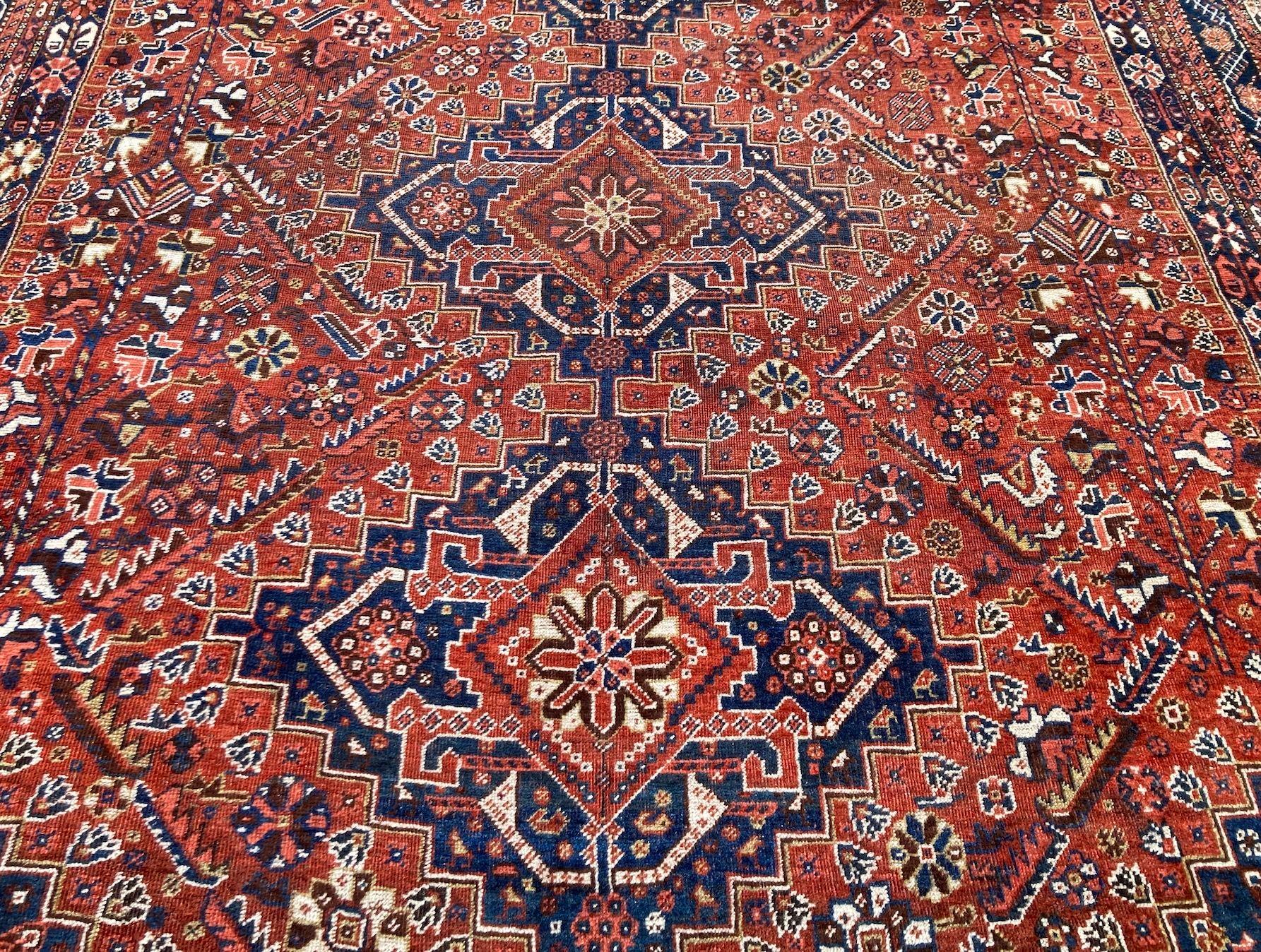 Antique Qashqai Carpet 3.35m x 2.35m For Sale 3
