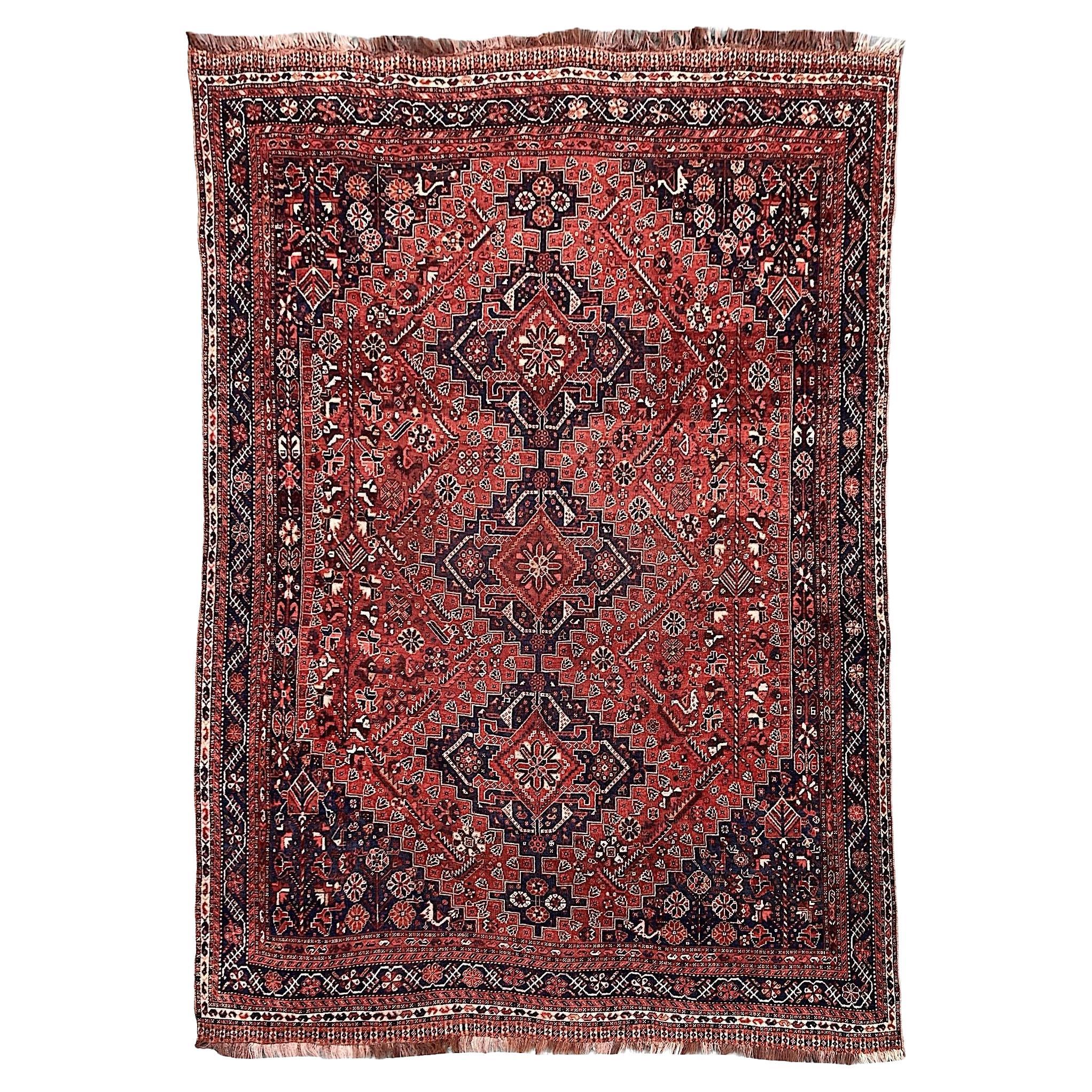 Antiker Qashqai-Teppich 3,35 m x 2,35 m im Angebot