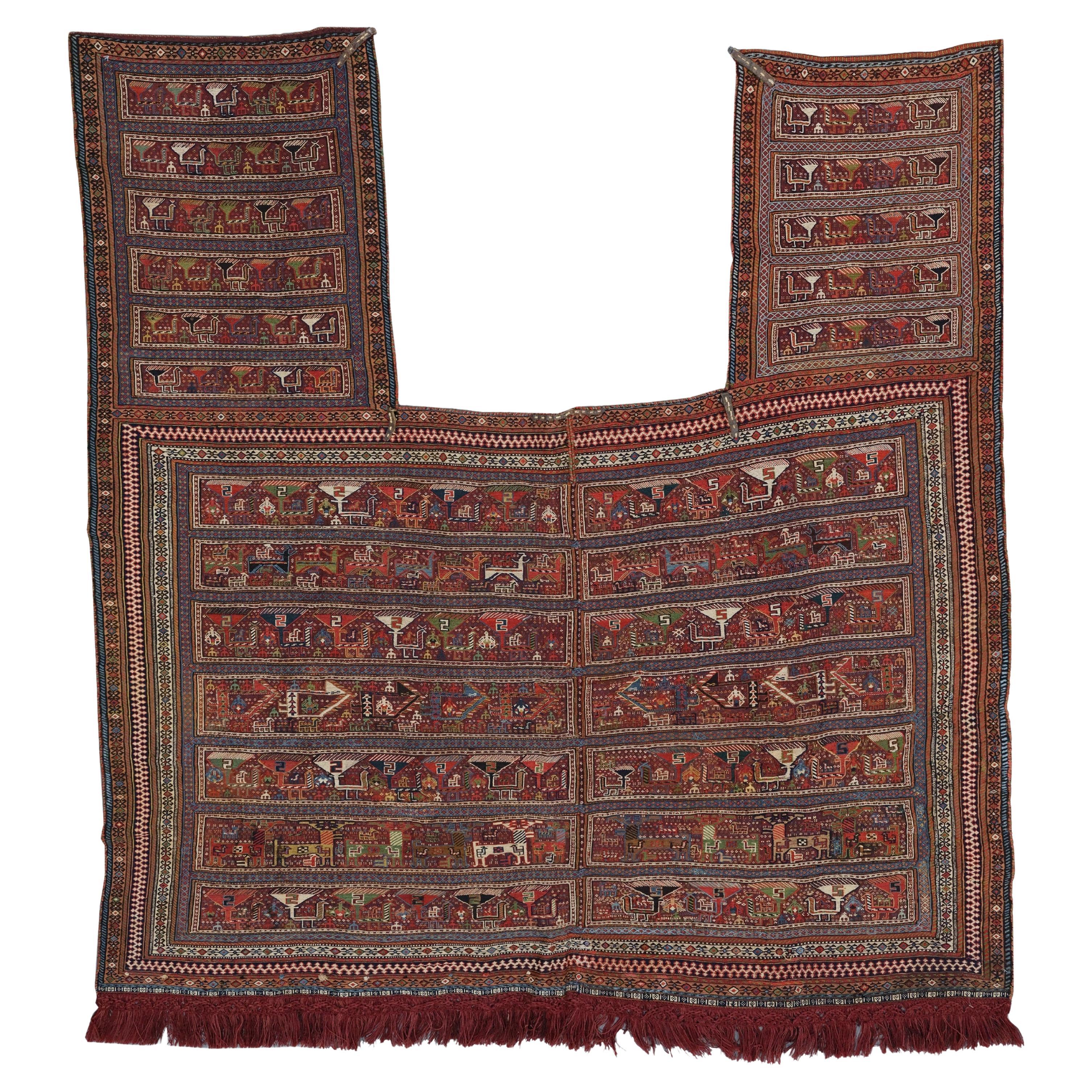 Couverture ancienne pour cheval Qashqai, tapis ancien, couverture ancienne pour cheval en vente