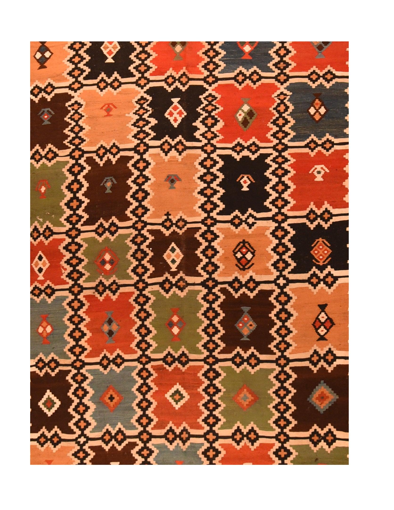 Hand-Knotted Antique Qashqai Kilim Rug 5'7'' x 10'9'' For Sale