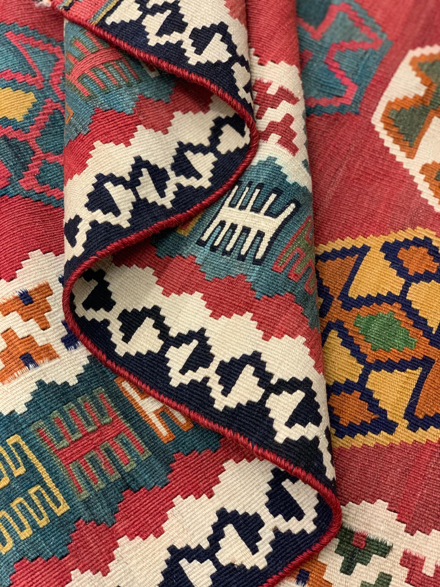 Cotone Antico tappeto Qashqai Kilim, Rug & Kilim in lana con motivo all over in vendita