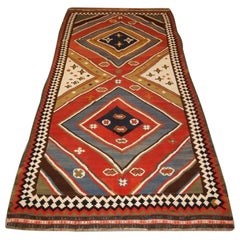 Antico Kilim di Qashqai con un audace disegno grafico, fine XIX secolo