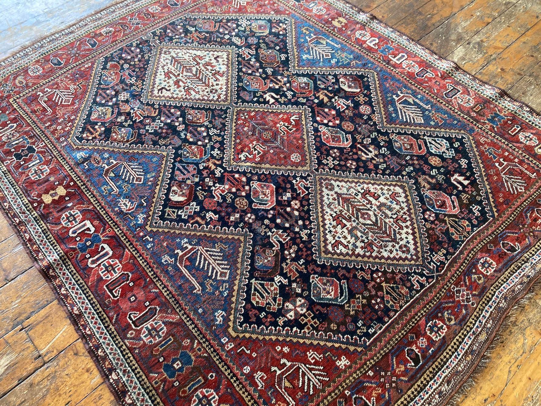 Wool Antique Qashqai Rug 1.90m 1.57m For Sale