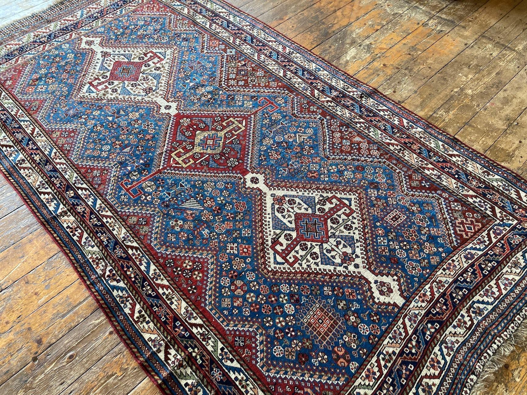 Early 20th Century Antique Qashqai Rug 2.54m X 1.41m For Sale