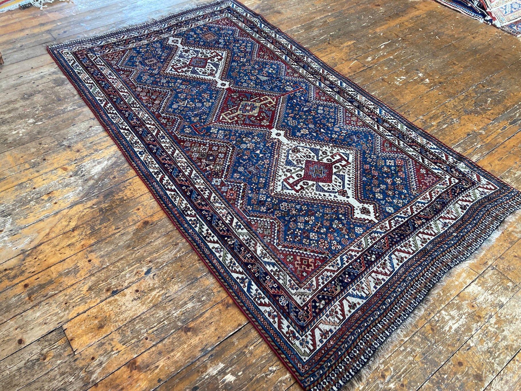 Early 20th Century Antique Qashqai Rug 2.54m X 1.41m For Sale