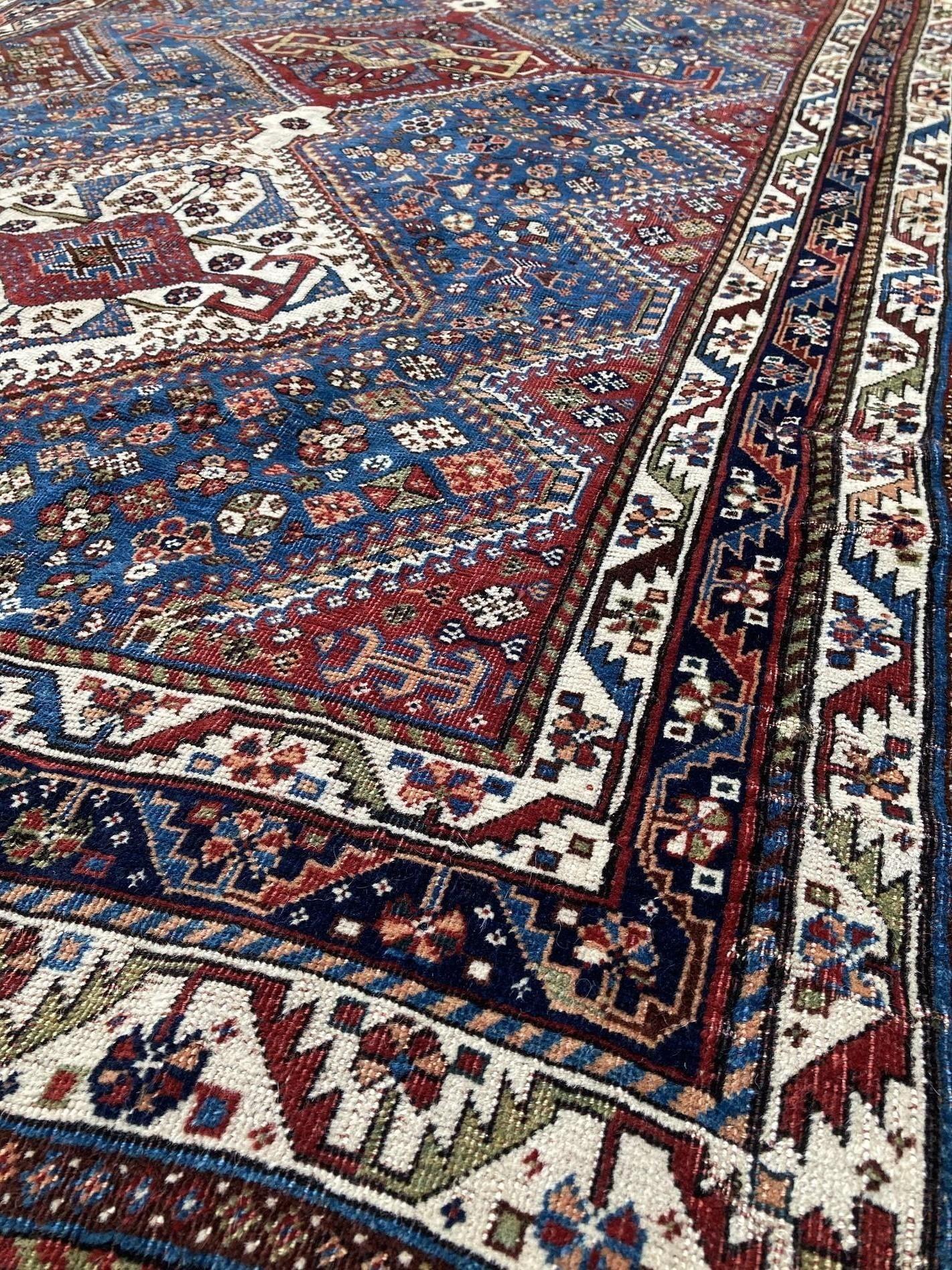 Antique Qashqai Rug 2.54m X 1.41m For Sale 2