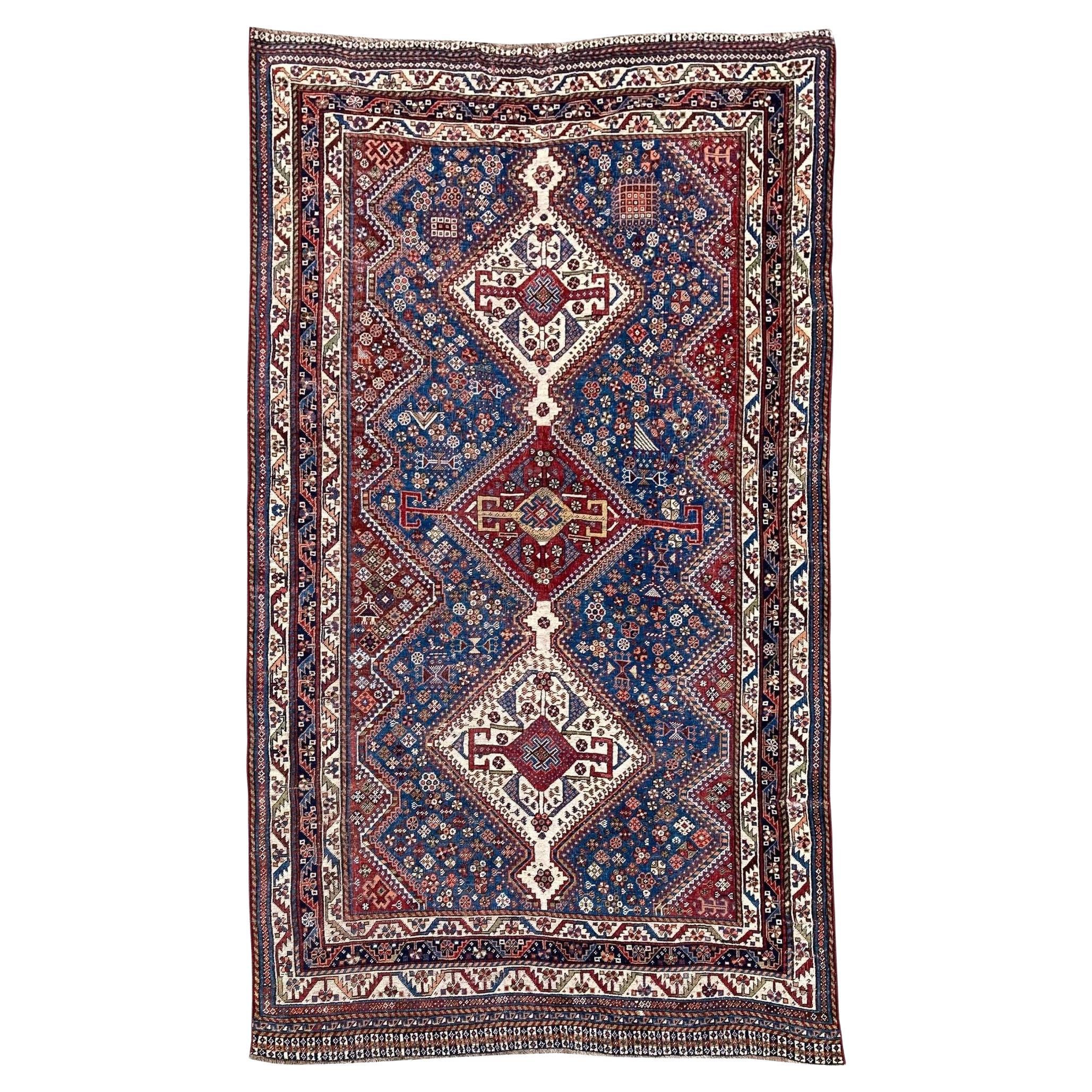 Antique Qashqai Rug 2.54m X 1.41m For Sale
