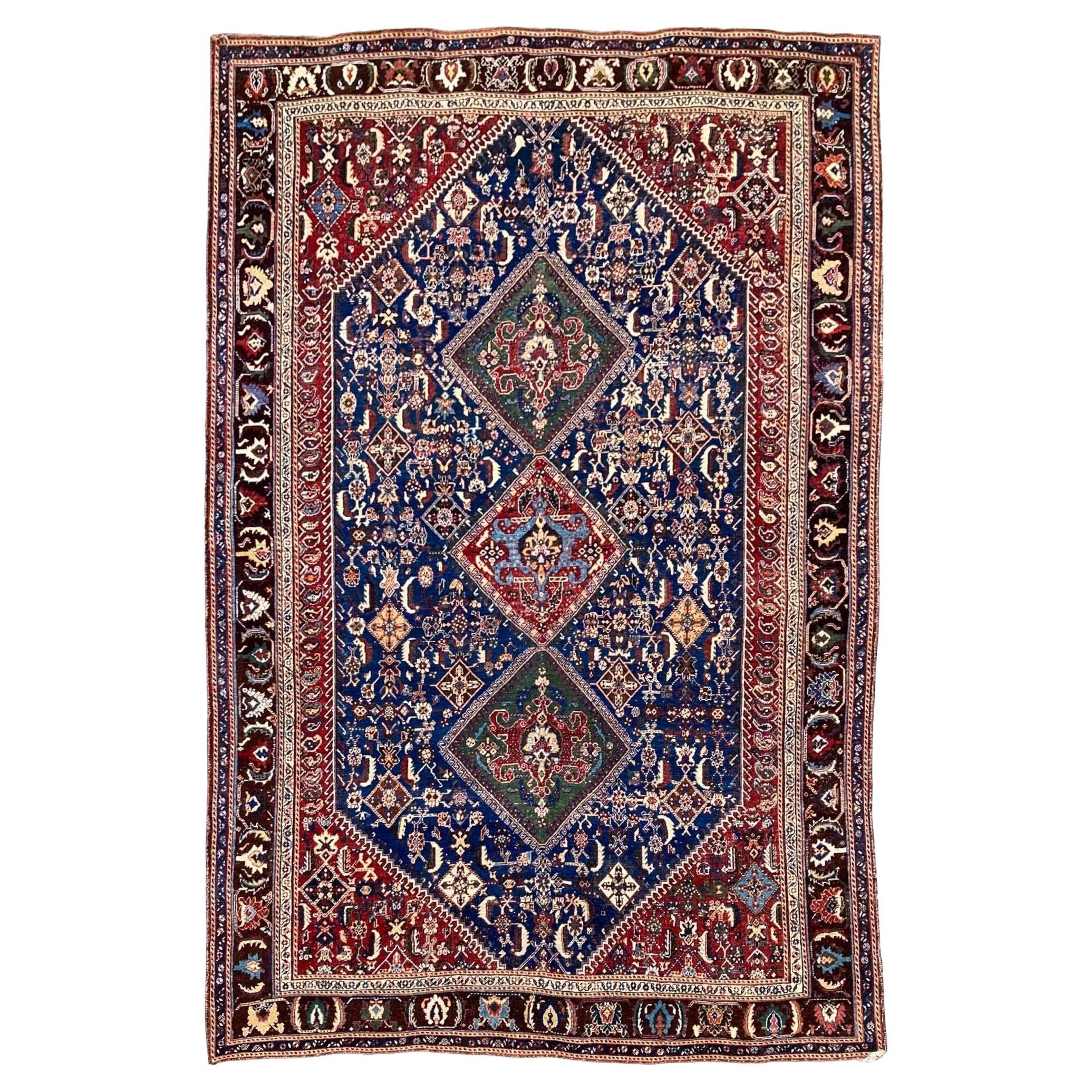 Tapis Qashqai ancien de 2,62 m x 1,57 m en vente