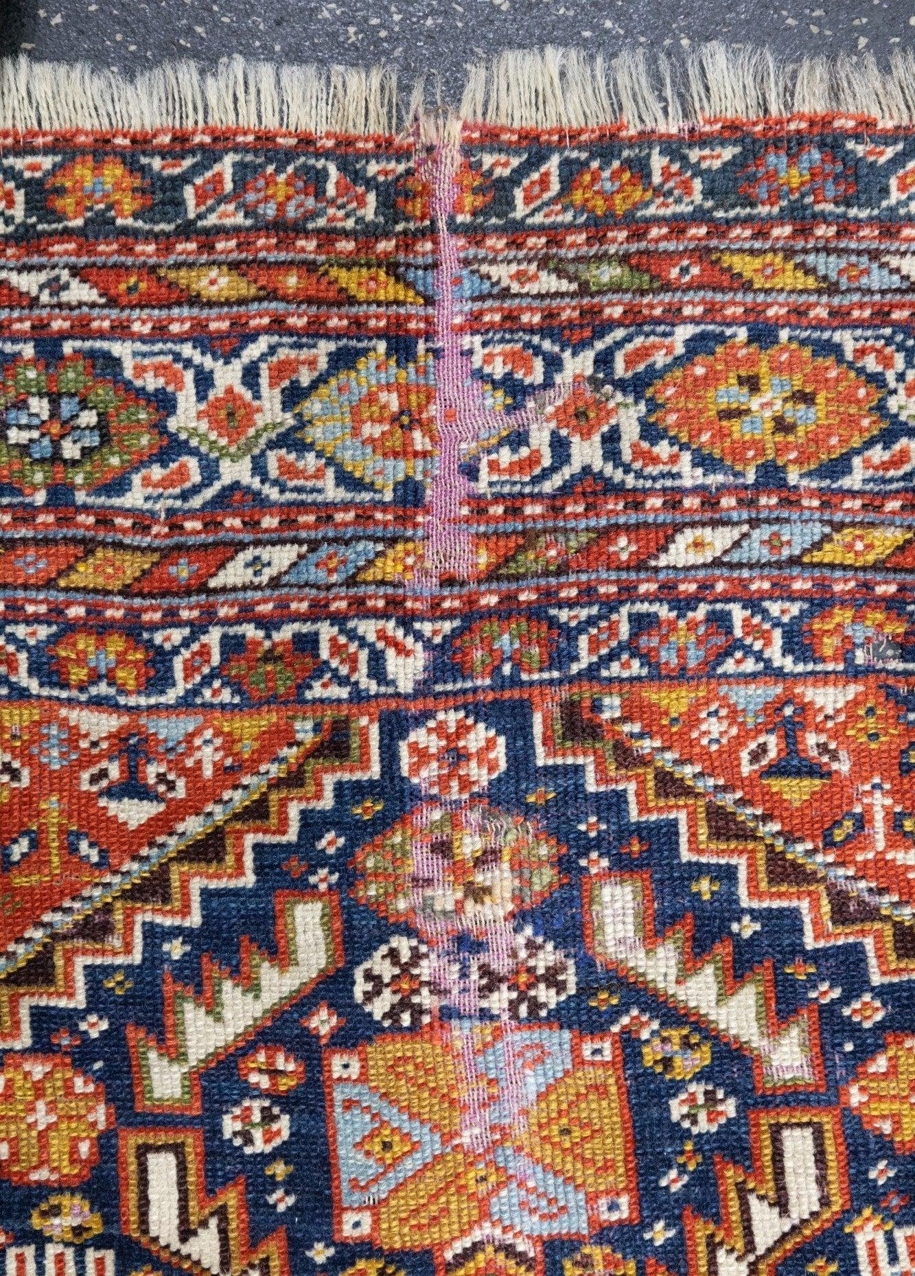 19th Century Antique Qashqai Rug 3'6'' x 7'5'' For Sale
