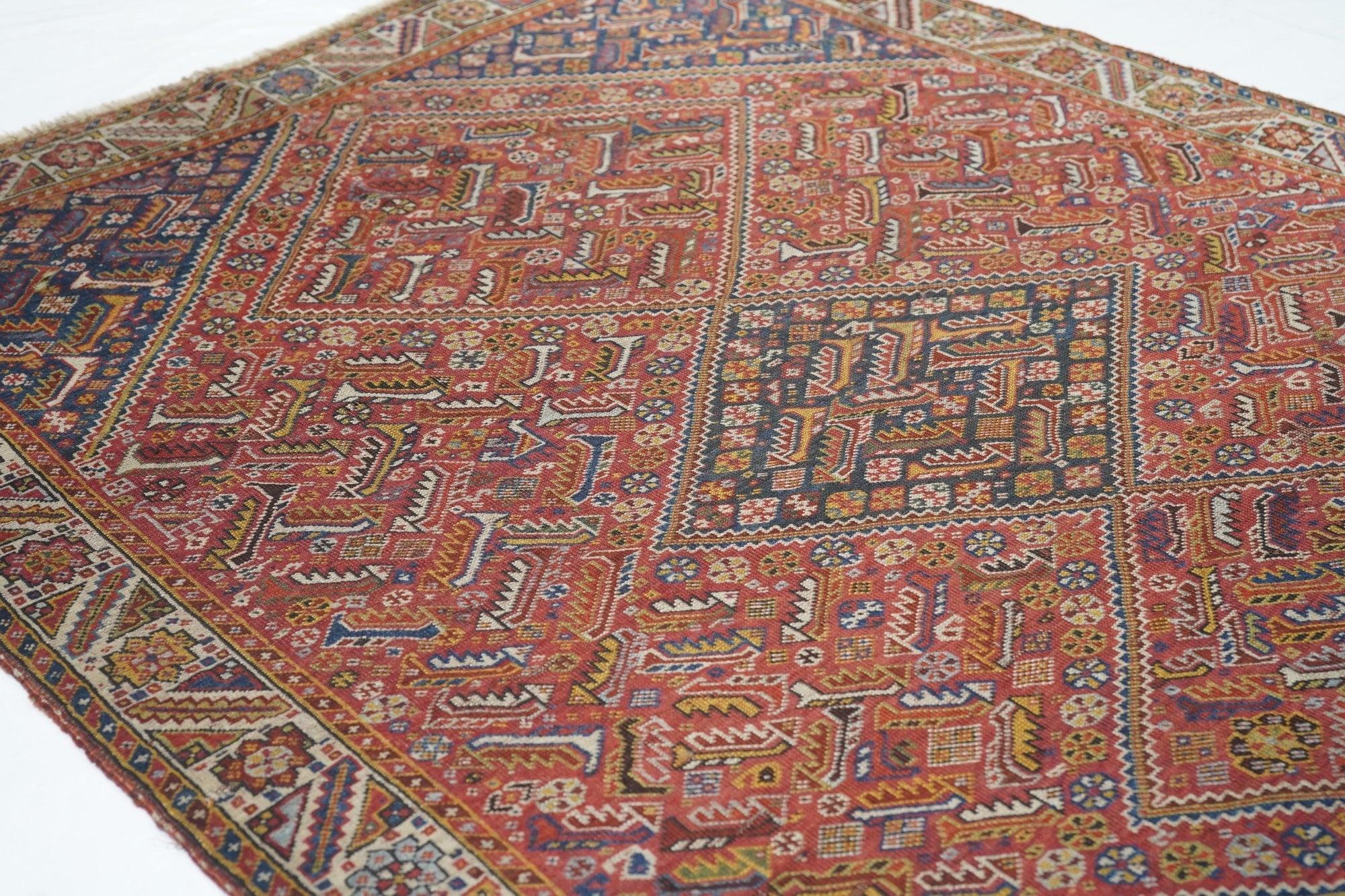 Lana Tappeto antico Qashqai 4'2'' x 5'2'' in vendita