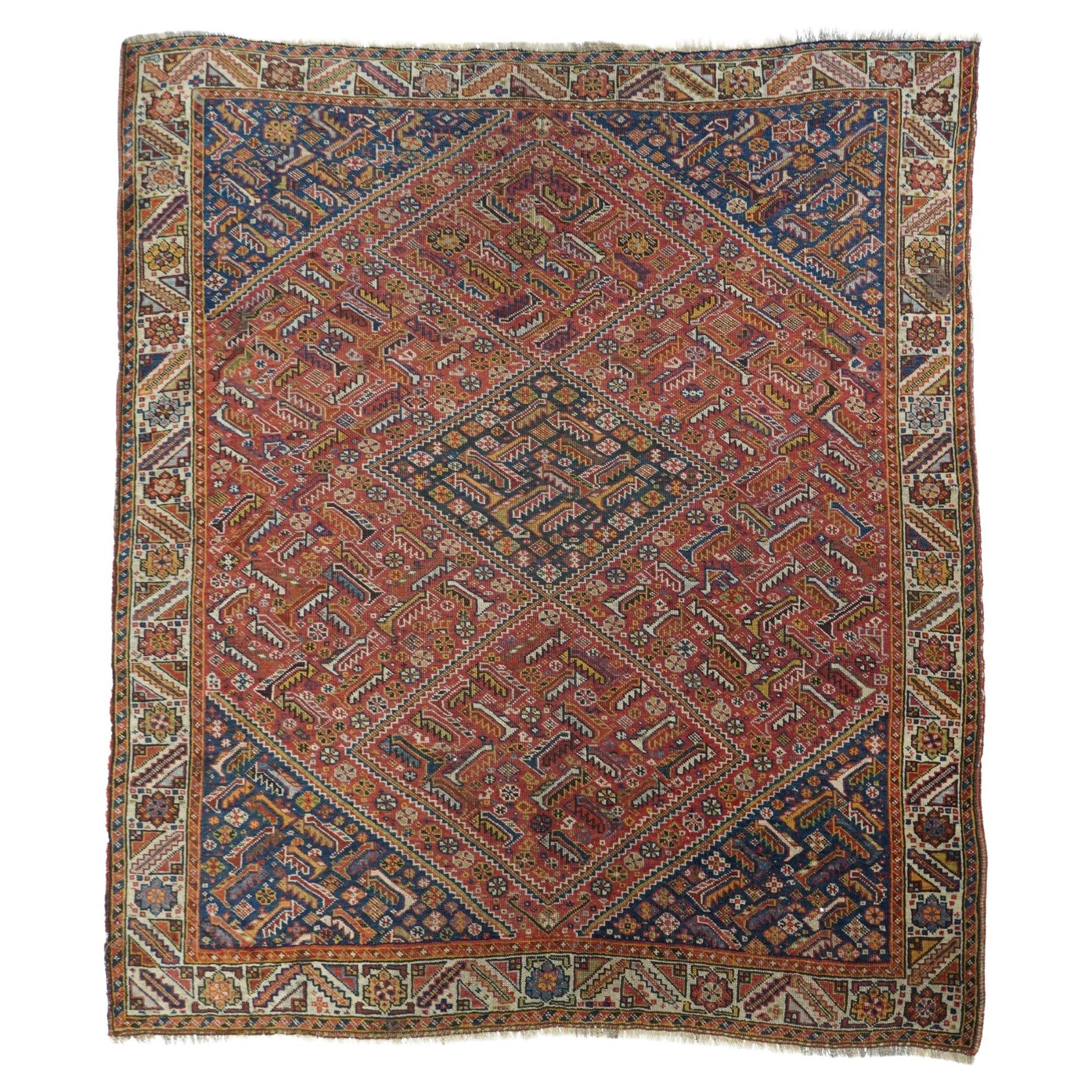 Antique Qashqai Rug 4'2'' x 5'2''