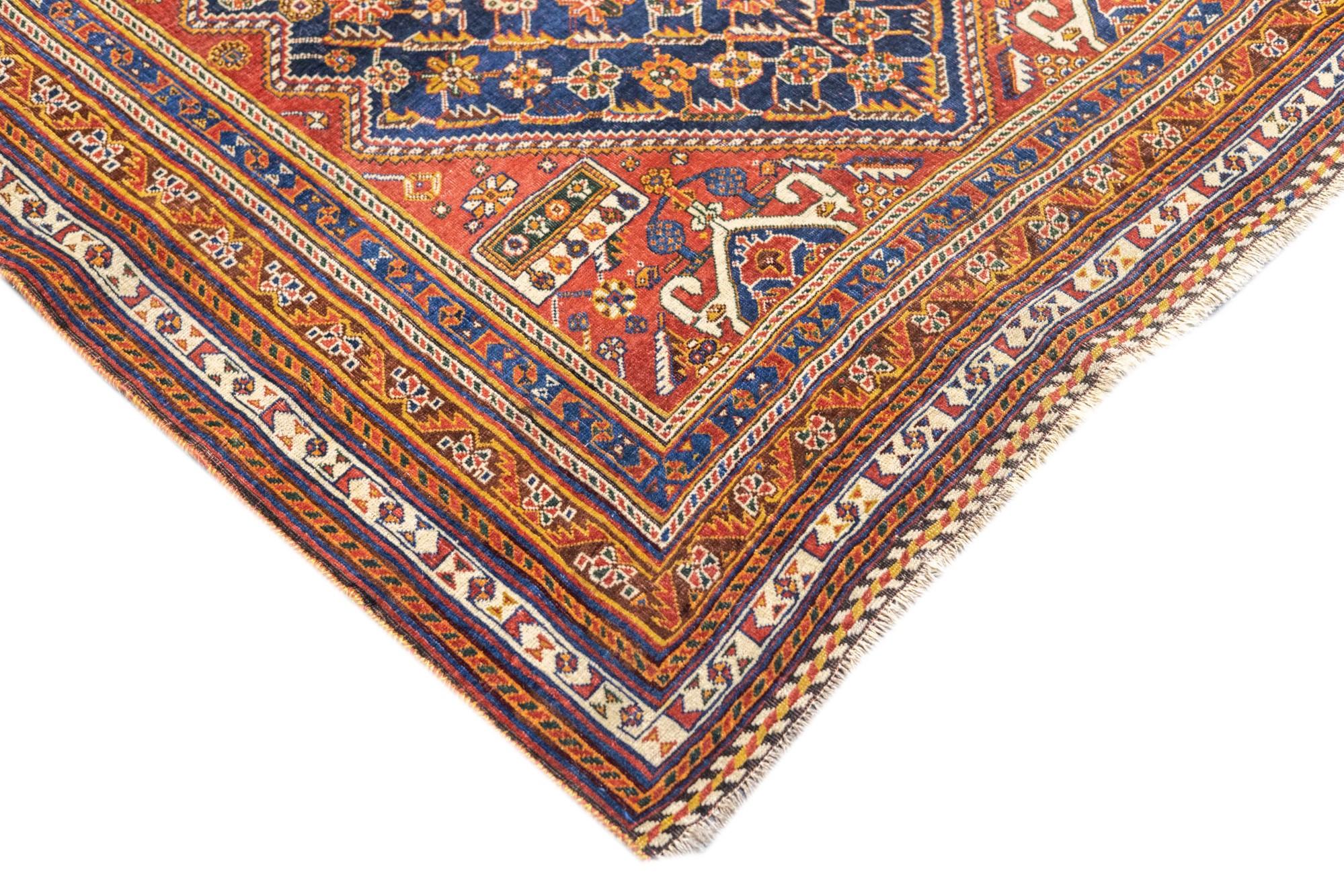 Annodato a mano Tappeto antico Qashqai 4'7'' x 7'2'' in vendita