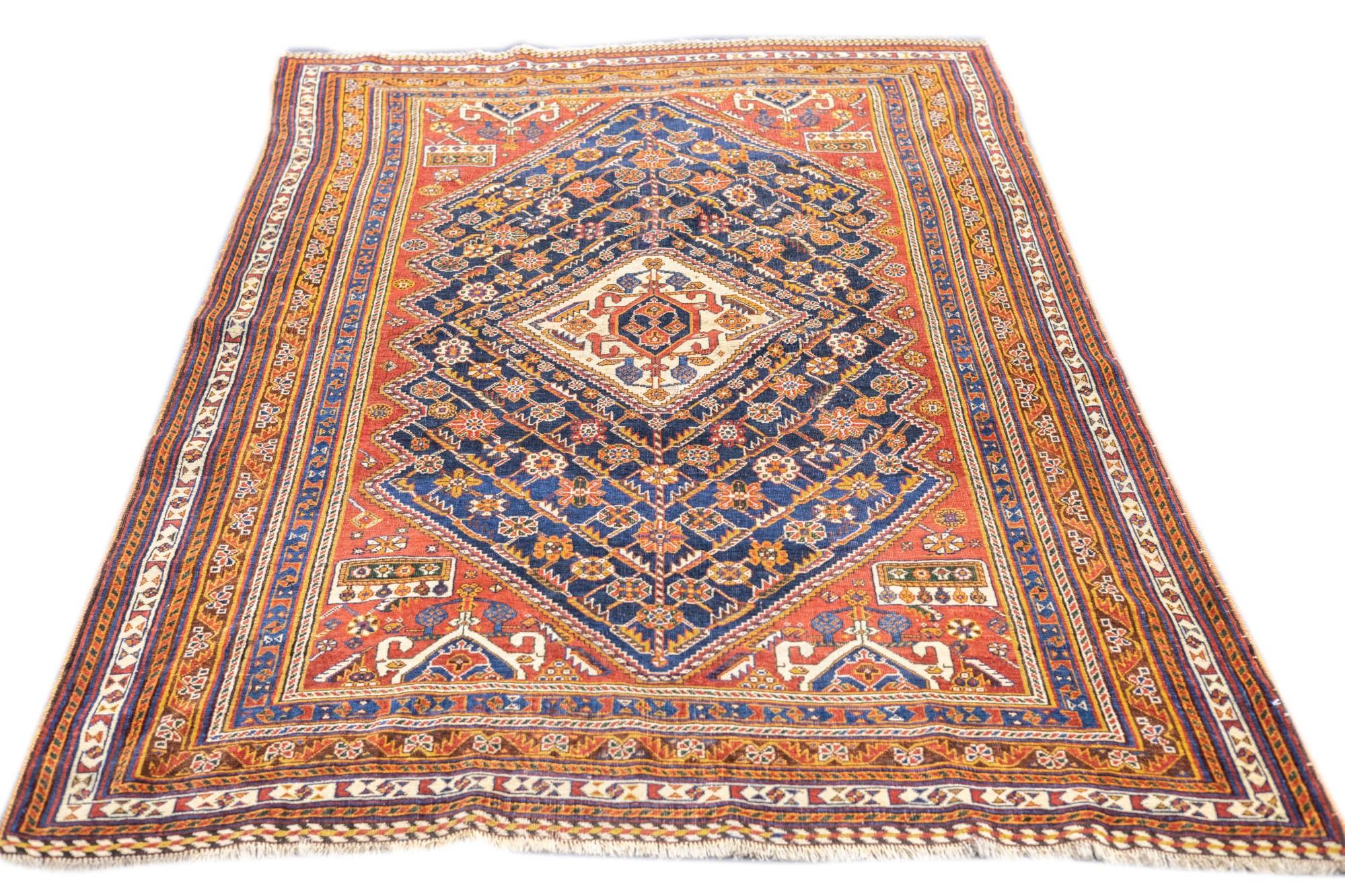 Lana Tappeto antico Qashqai 4'7'' x 7'2'' in vendita