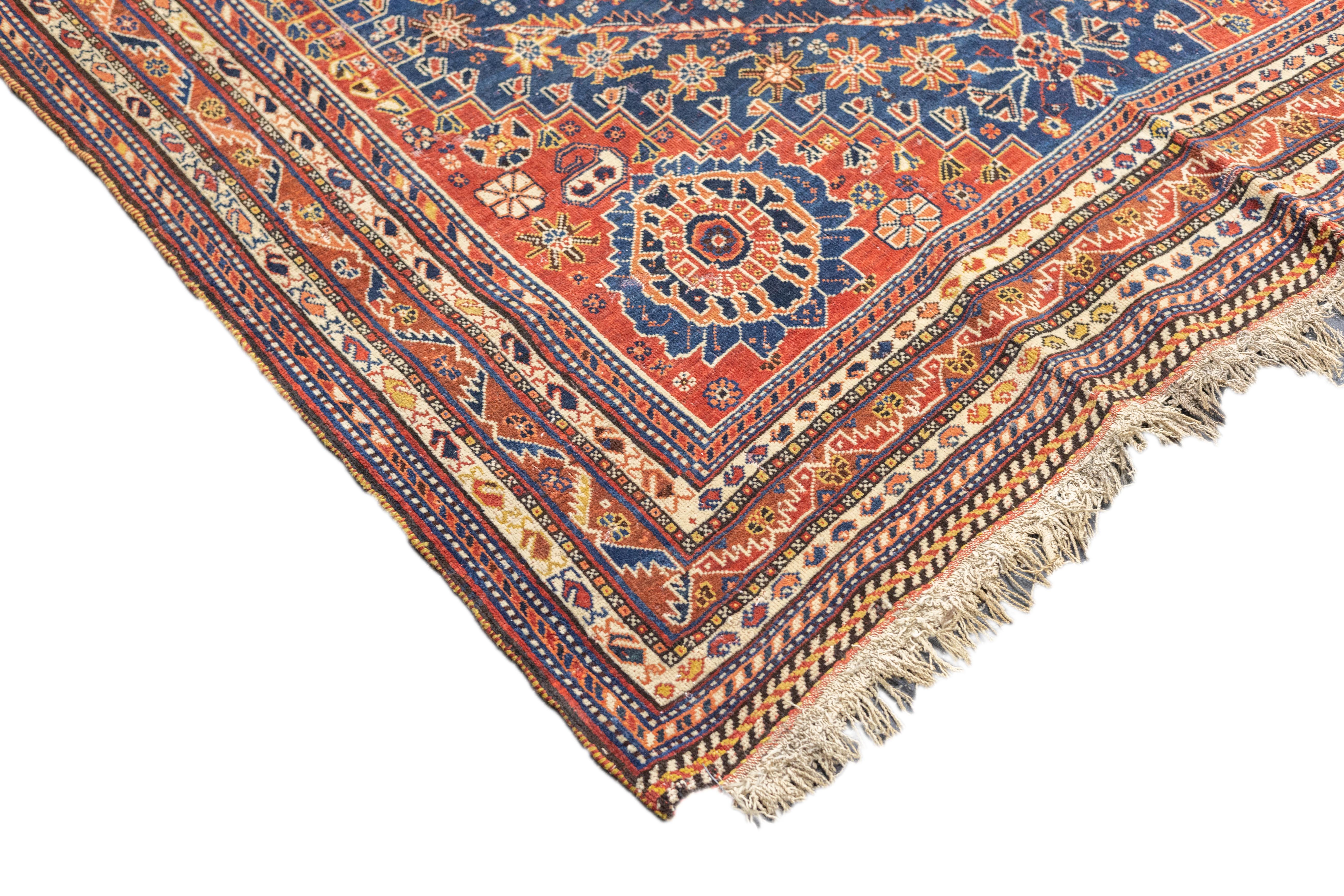 Hand-Knotted Antique Qashqai Rug 5'4'' x 7'10'' For Sale