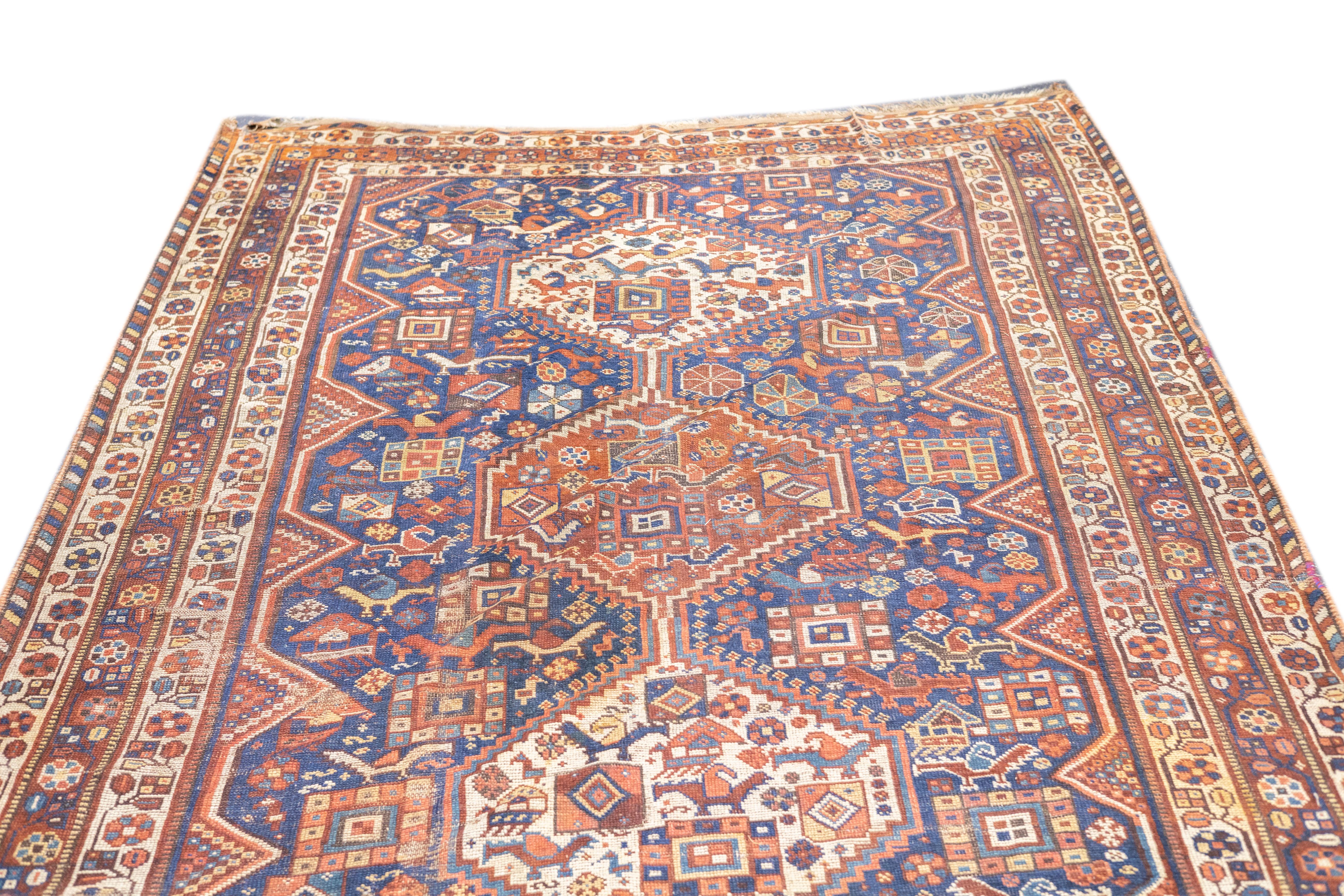Antiker Qashqai-Teppich 6'2'' x 8'11'' im Angebot 1