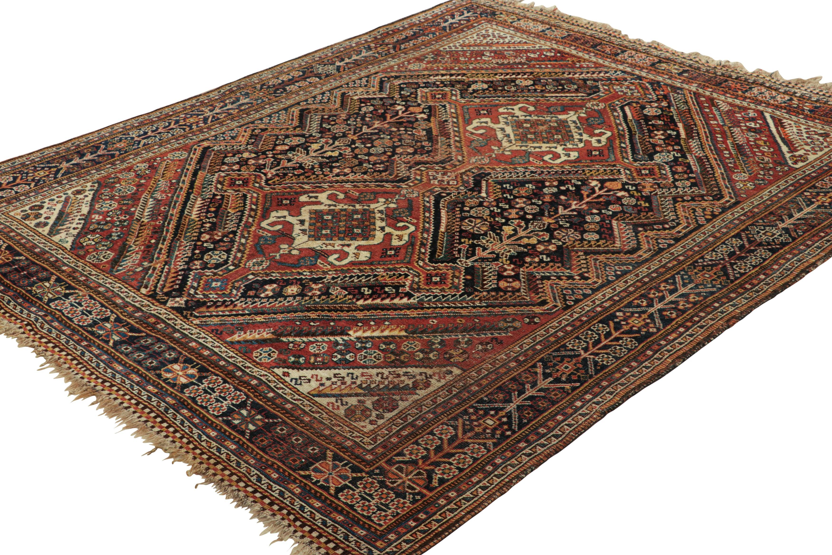 Persian Antique Qashqai Rug in Red and Black with Medallions by Rug and Kilim For Sale
