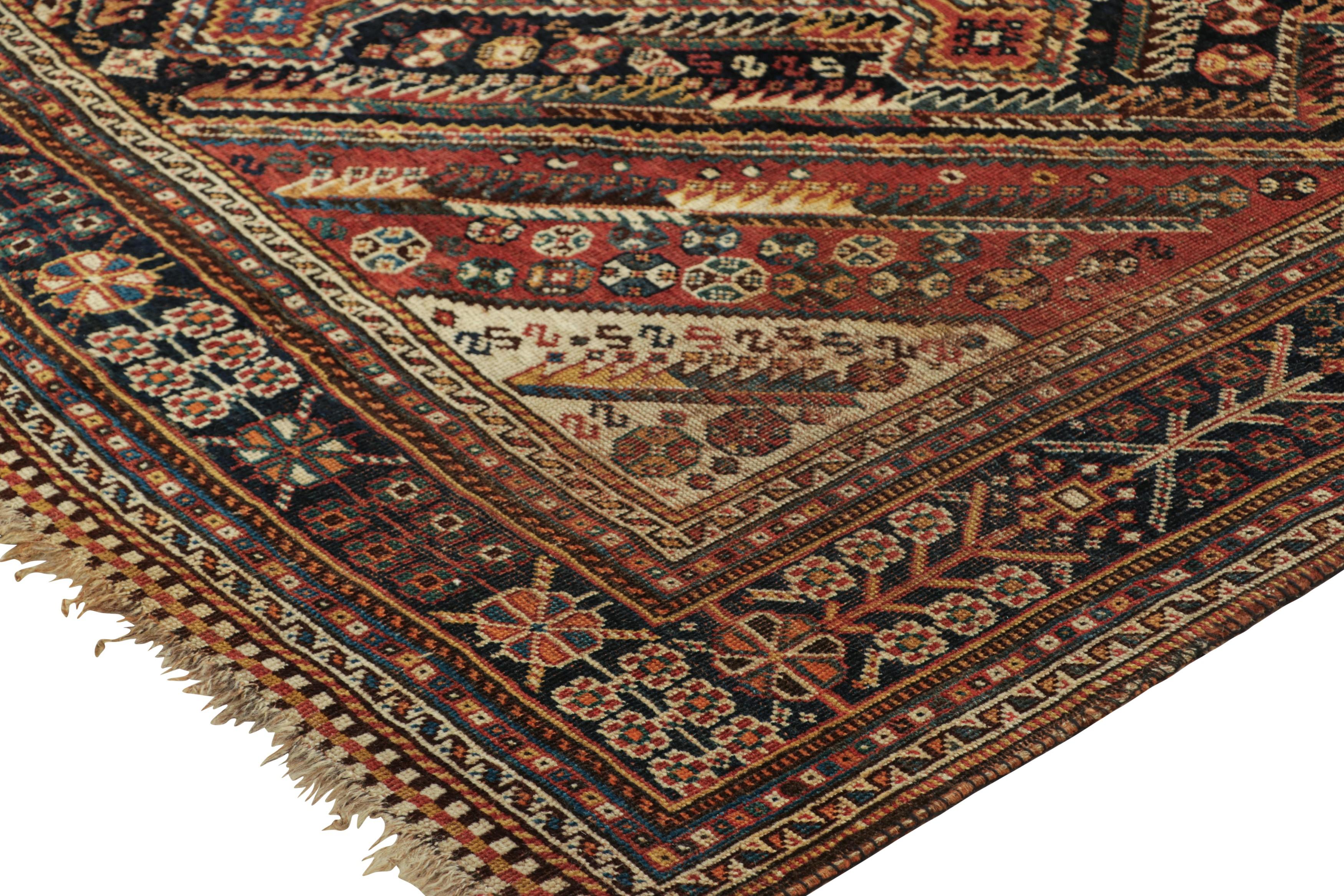 Antique Qashqai Rug in Red and Black with Medallions by Rug and Kilim In Good Condition For Sale In Long Island City, NY