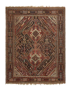 Antique Qashqai Rug in Red and Black with Medallions by Rug and Kilim