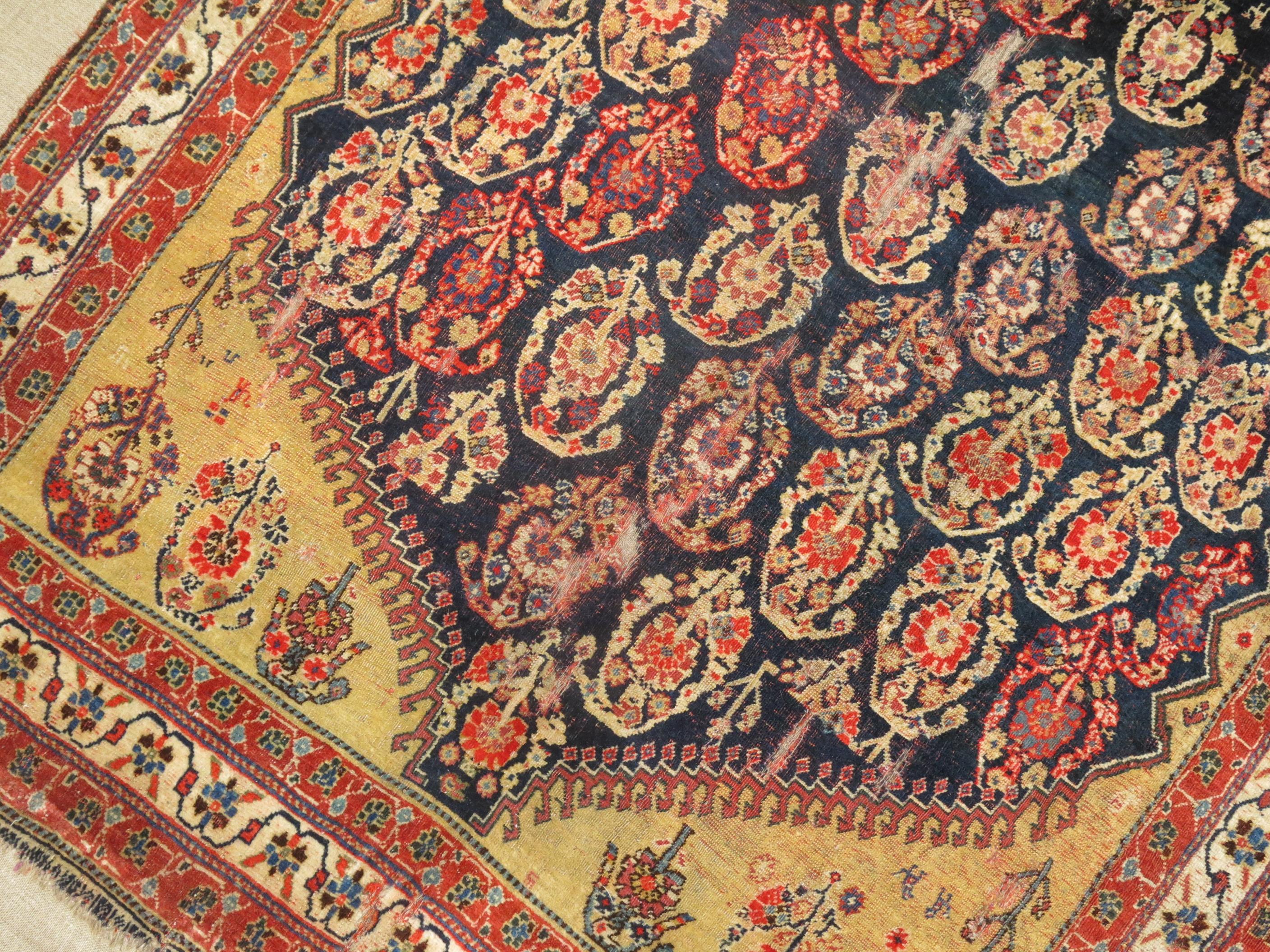 Antique Qashqai Rug Stitched on Linen For Sale 3