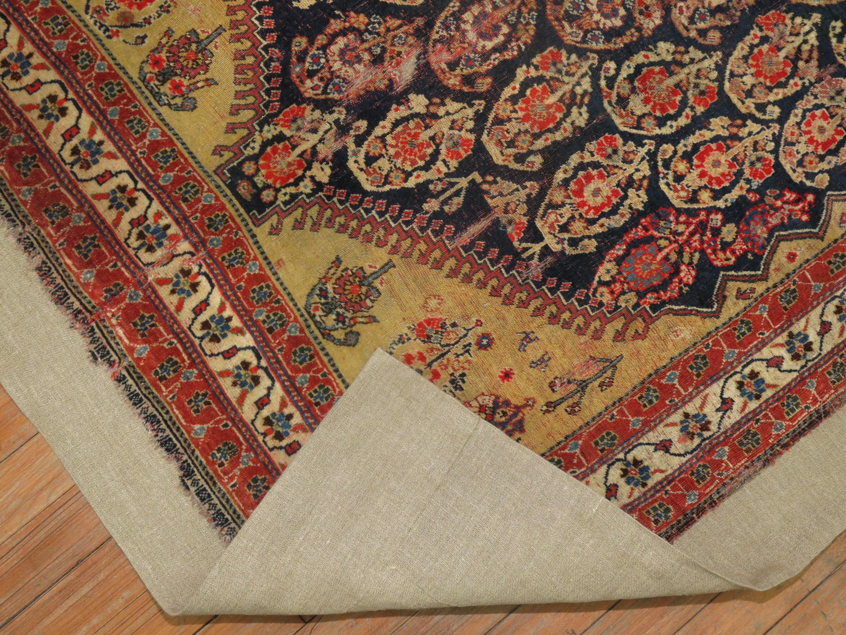 Antique Qashqai Rug Stitched on Linen For Sale 4