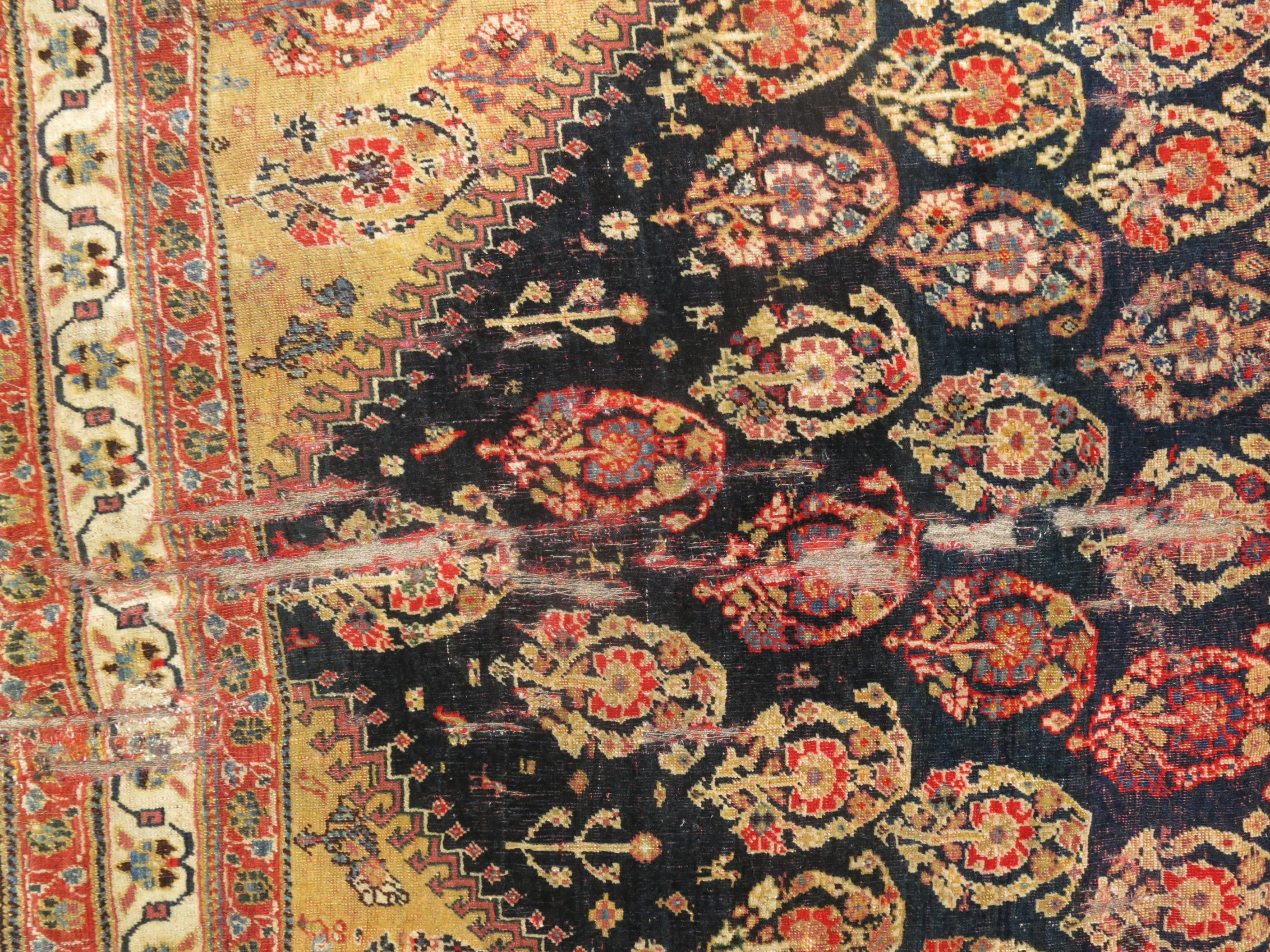 Unknown Antique Qashqai Rug Stitched on Linen For Sale