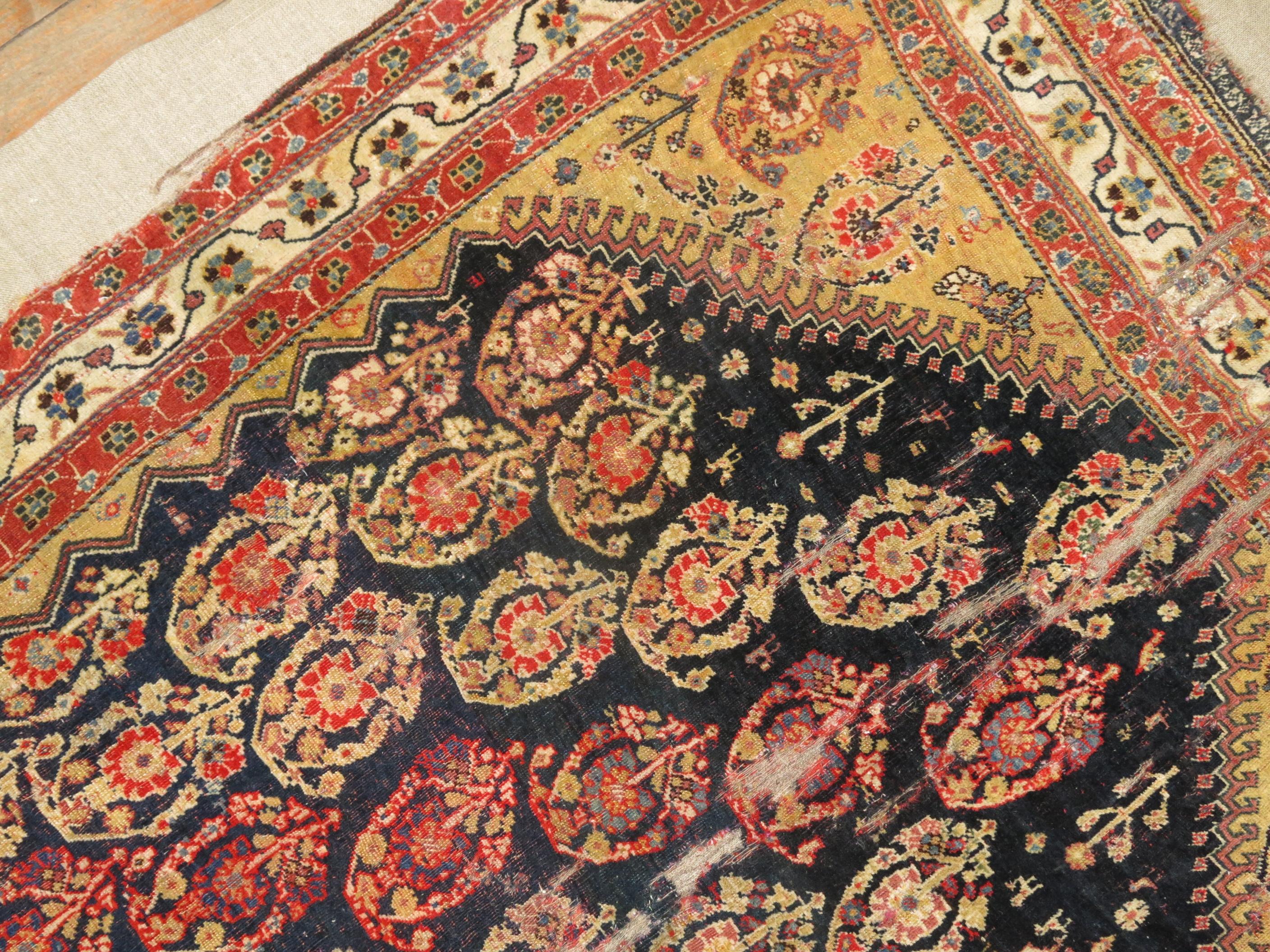 Wool Antique Qashqai Rug Stitched on Linen For Sale