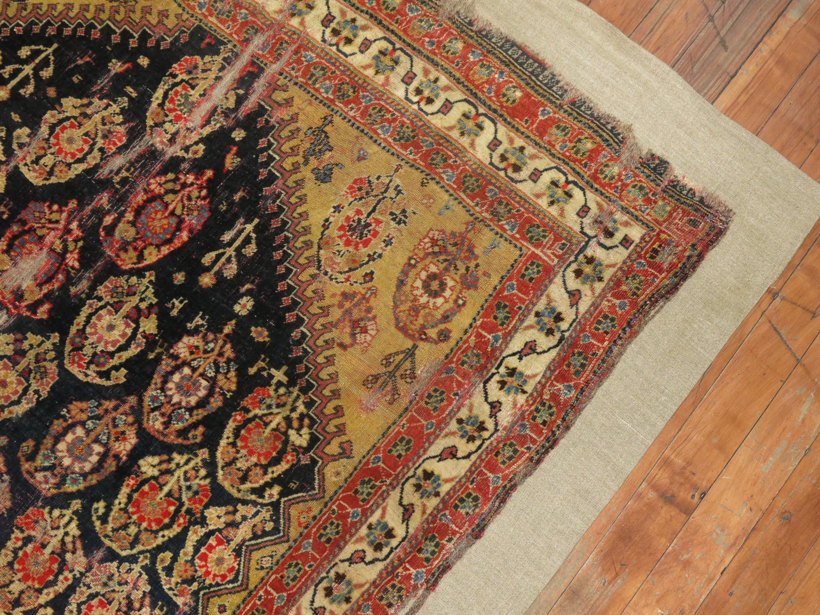 Antique Qashqai Rug Stitched on Linen For Sale 1