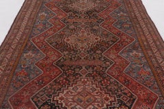 Antique Qashqai Rug with Geometric Medallions in Red & Blue - Rug & Kilim