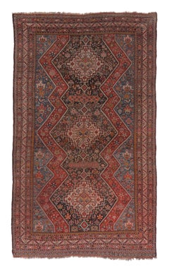 Antique Qashqai Rug with Geometric Medallions in Red & Blue - Rug & Kilim