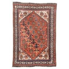 Antique Qashqai Rug with Marble Tones and Boteh Design