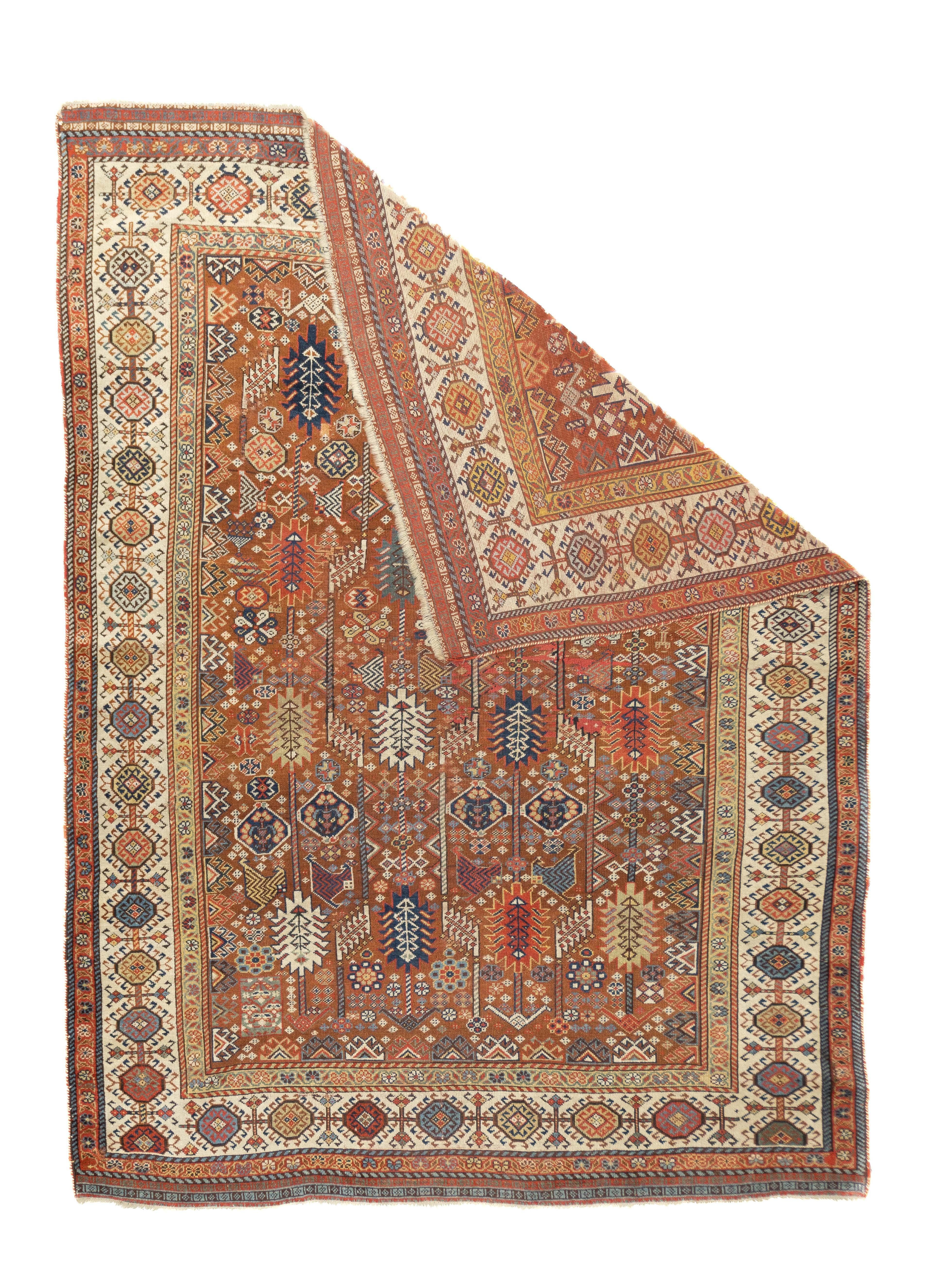 Tapis antique Qashqai Shekarlou 5'8'' x 7'7''. Les meilleurs tapis persans du sud-ouest, les tapis nomades de la province de Fars, le plus souvent en format dispersé. Gabbehs géométriques, tapis de lion, styles curvilignes persans adaptés. Quelques