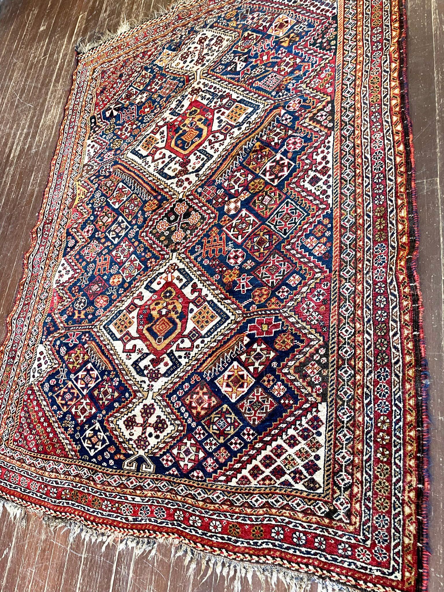 Hand-Knotted Antique Qashqai/ Shiraz Rug For Sale