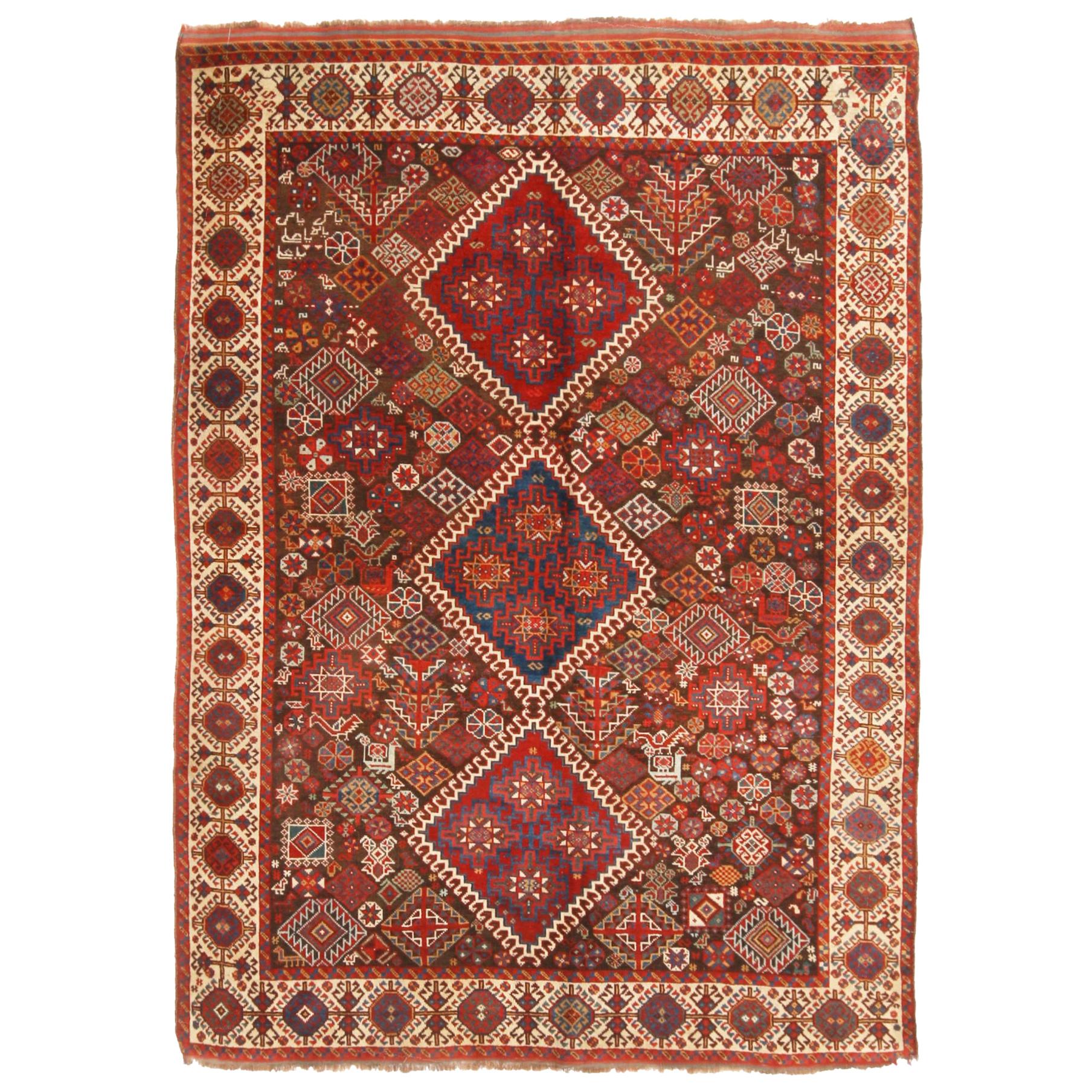 Antique Qashqai Transitional Red and Beige Wool Persian Rug For Sale at