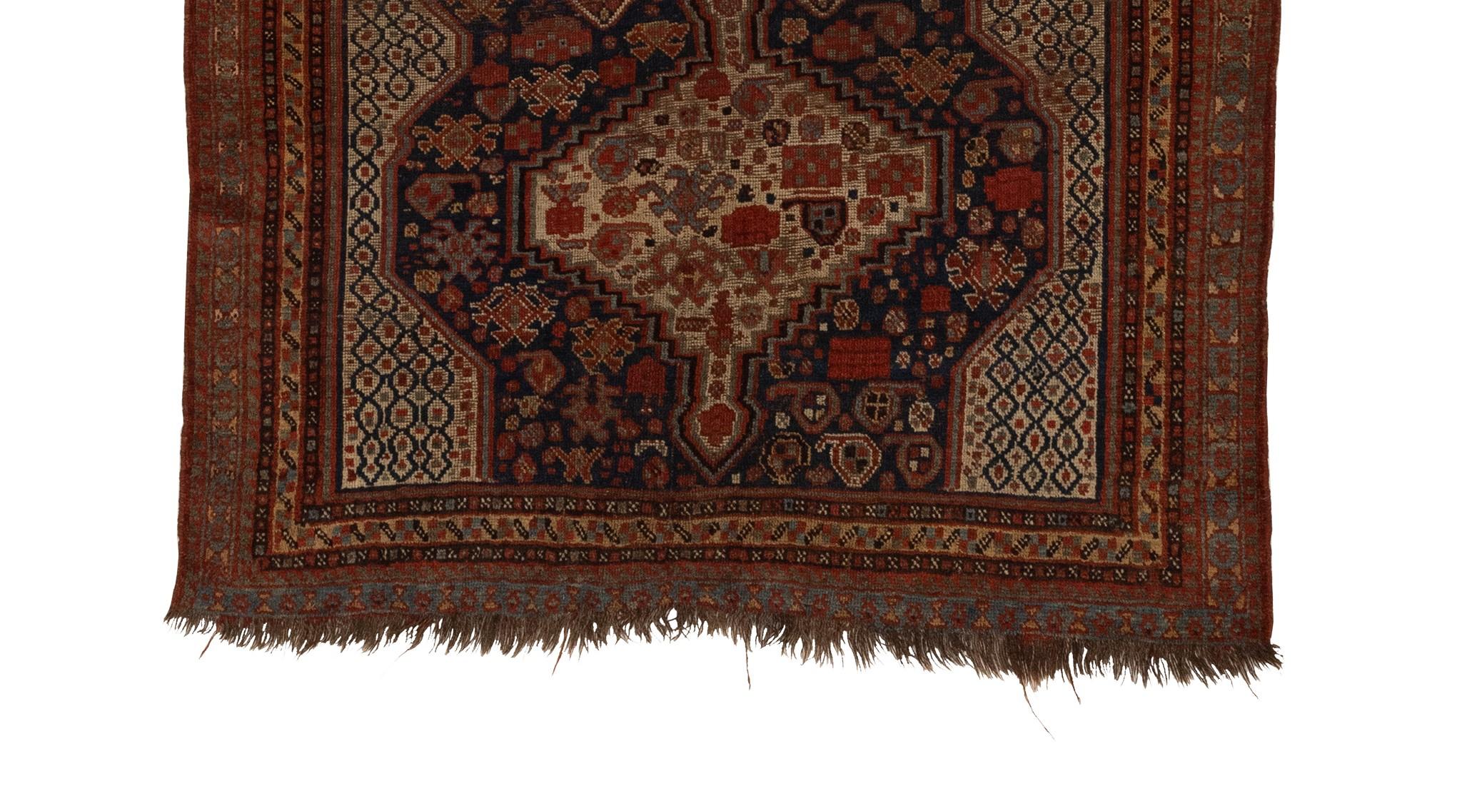 Hand-Knotted Antique Qashqai Tribal Rug For Sale