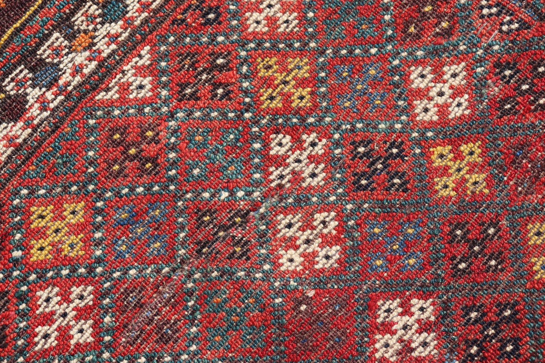 Antique Qashqai Tribal Rug With Medallion in Blue and Red 5'7 x 8'10 For Sale 6