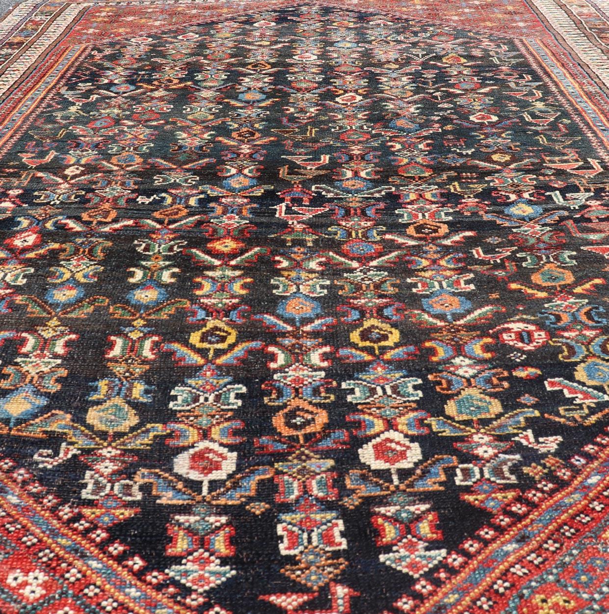 Persian Antique Qashqai Tribal Rug With Medallion in Blue and Red 5'7 x 8'10 For Sale