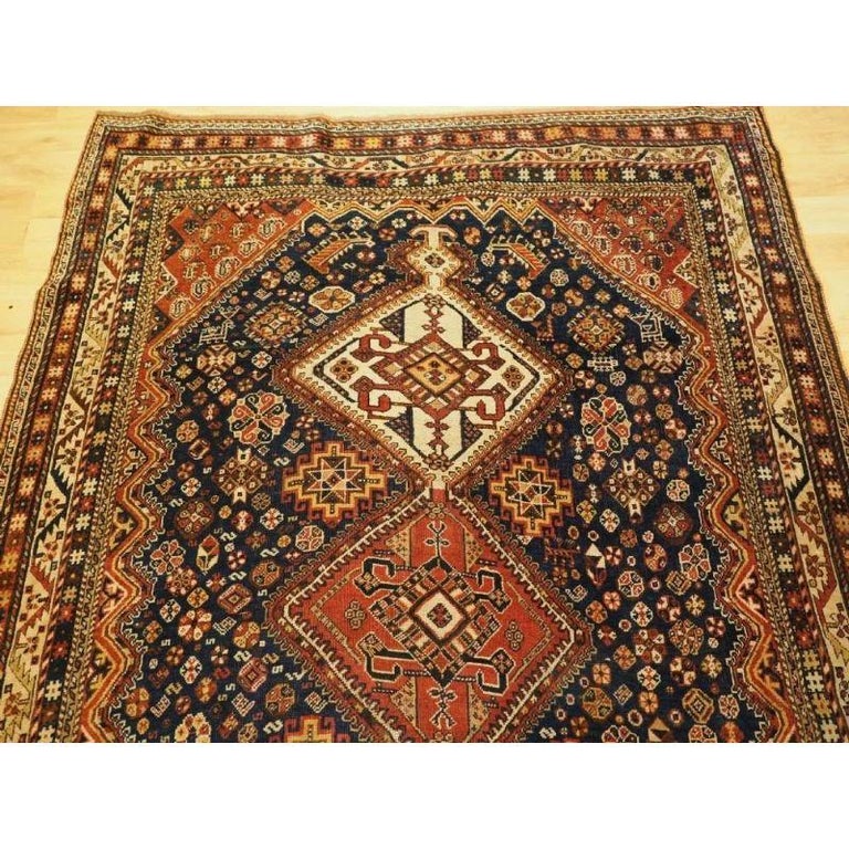 Antique Qashqai Tribal Rug with Triple Medallion Design, circa 1900 For