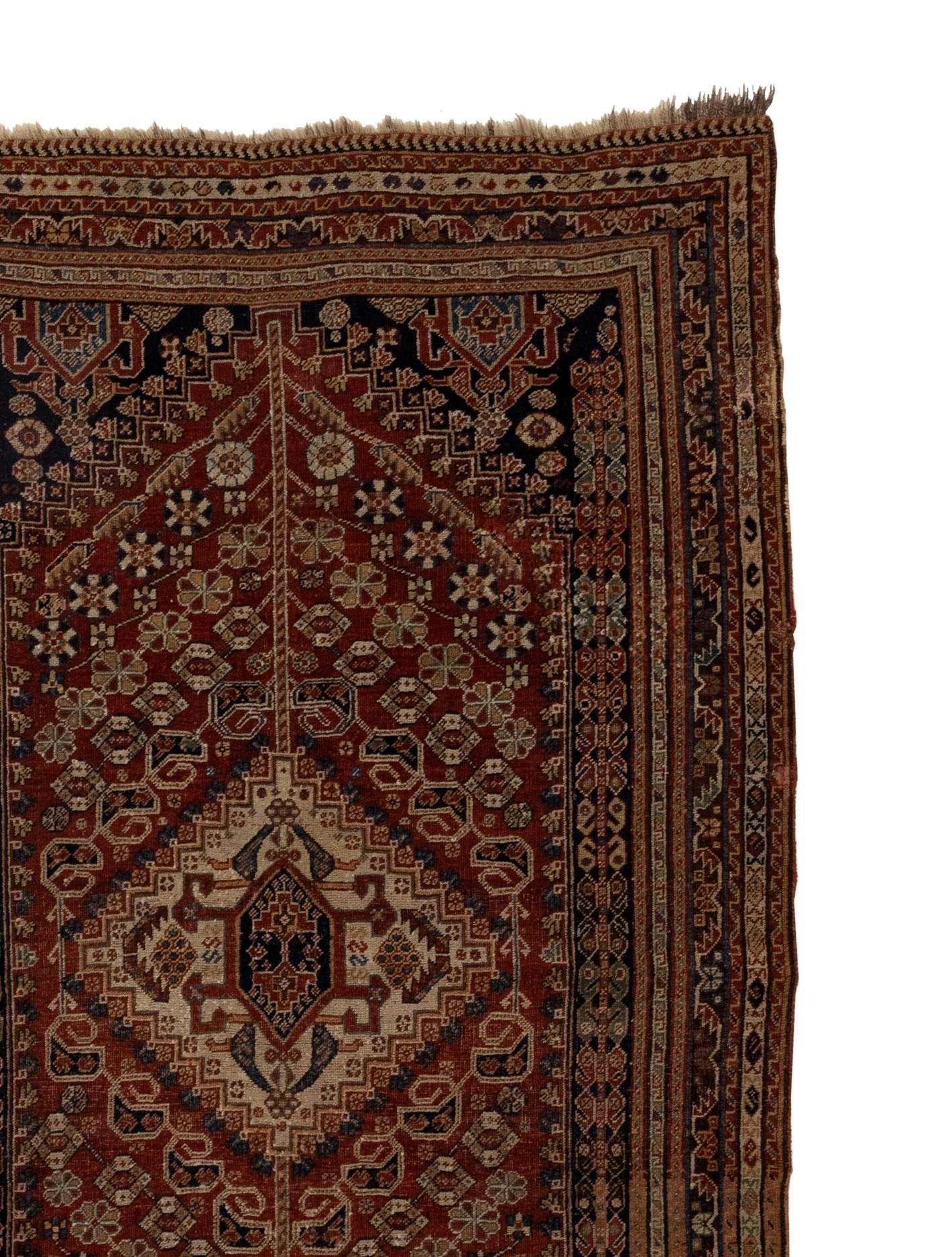 18th Century Antique Qashqai Tribal with Central Medallion Rug For Sale