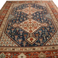 Antique Qasqhai Beige and Burgundy Geometric-Floral Wool Rug by Rug & Kilim