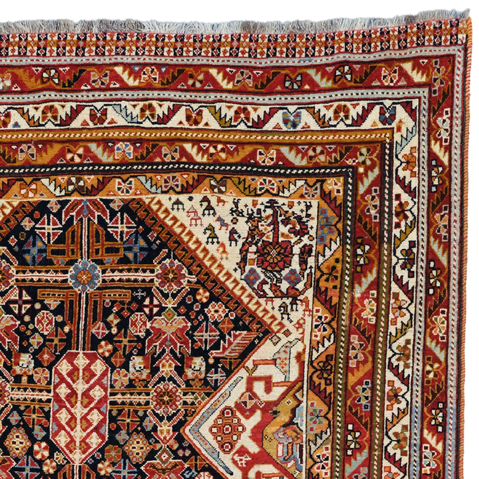 Tappeto Qhasqai antico - Tappeto Qhasqai persiano della fine del XIX secolo In condizioni buone in vendita a Sultanahmet, 34
