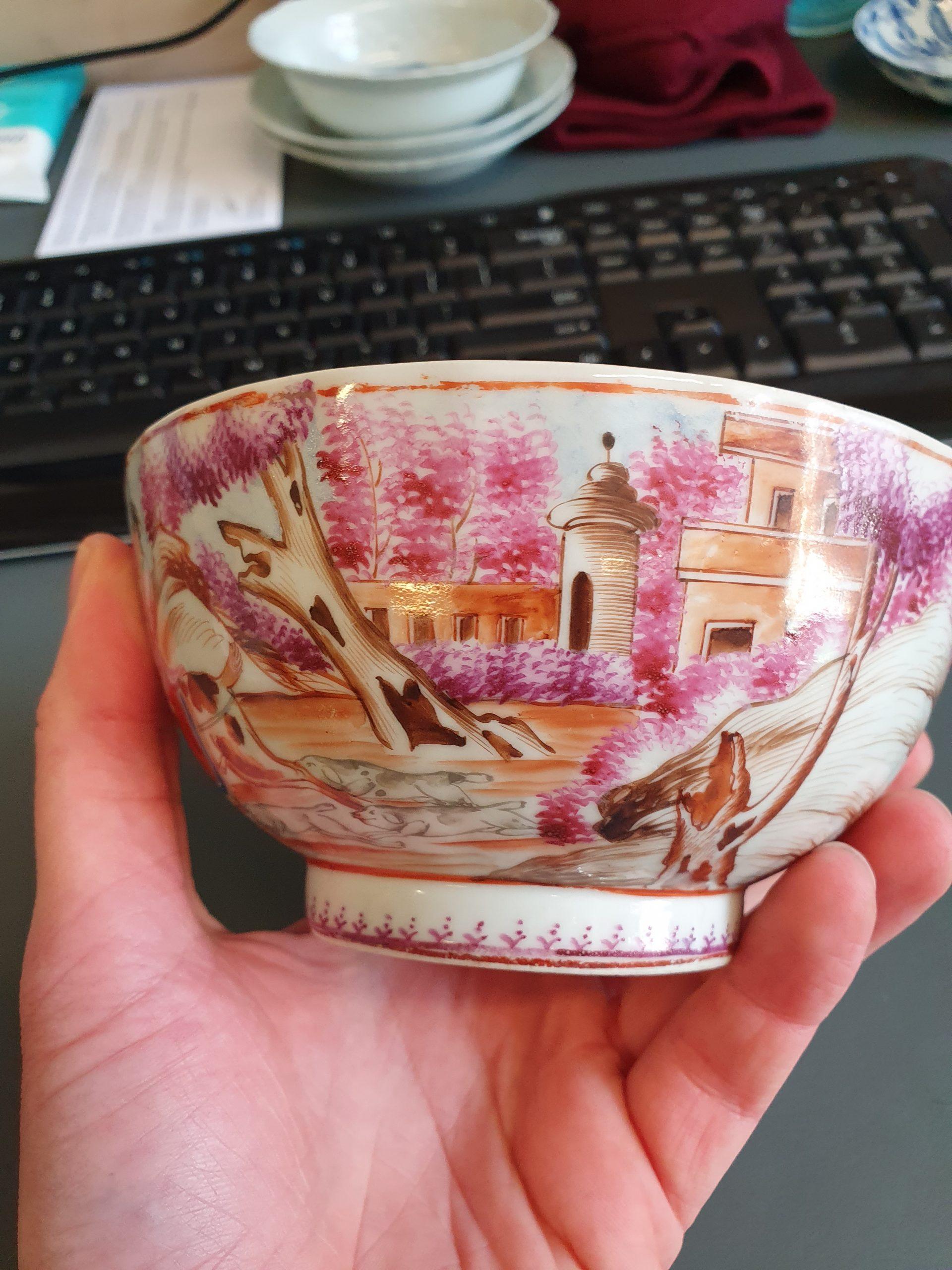 Antique Qianlong 18th Century Mandarin Rose Porcelain Bowl Chinese Hunting Scene 6