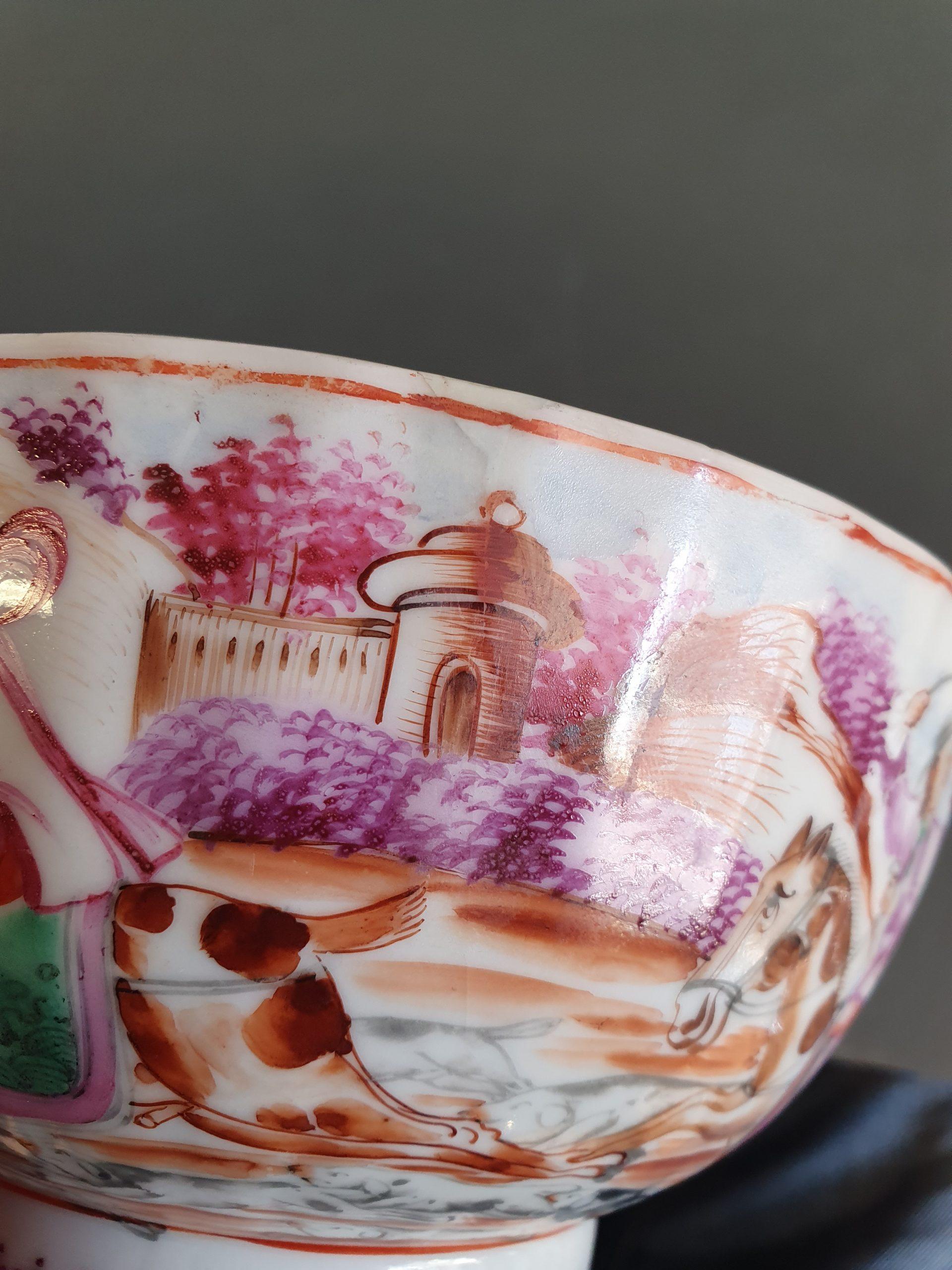 Antique Qianlong 18th Century Mandarin Rose Porcelain Bowl Chinese Hunting Scene 12